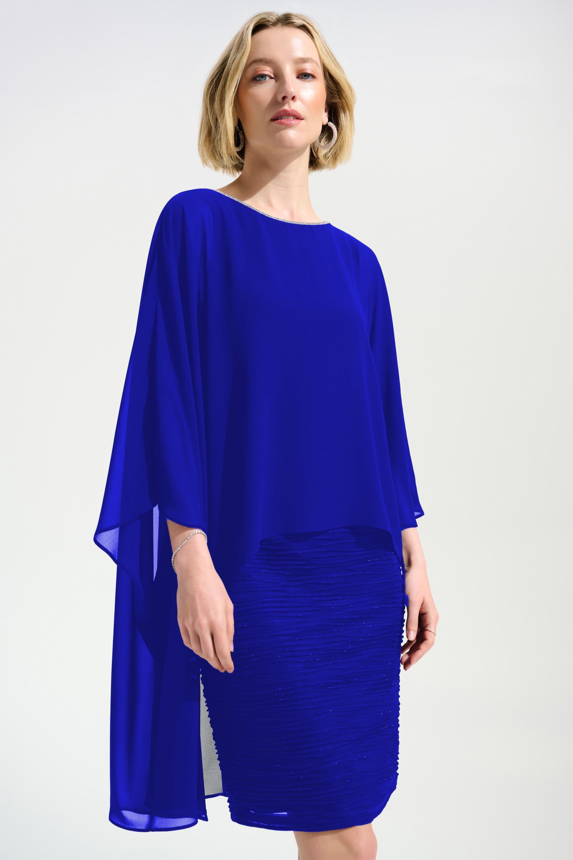Joseph Ribkoff Sheath Dress With Chiffon Poncho Overlay Style 261707