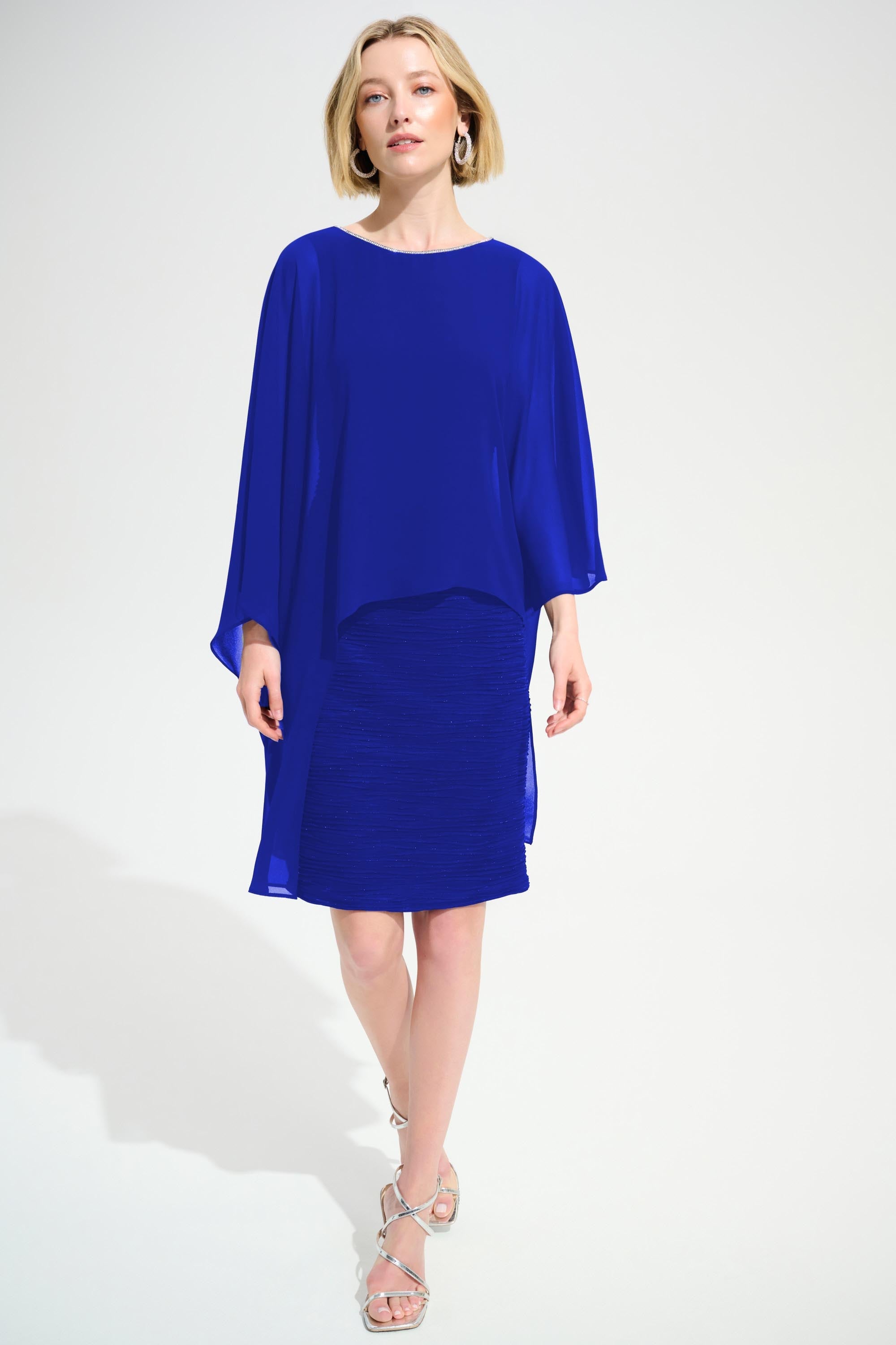 Joseph Ribkoff Sheath Dress With Chiffon Poncho Overlay Style 261707