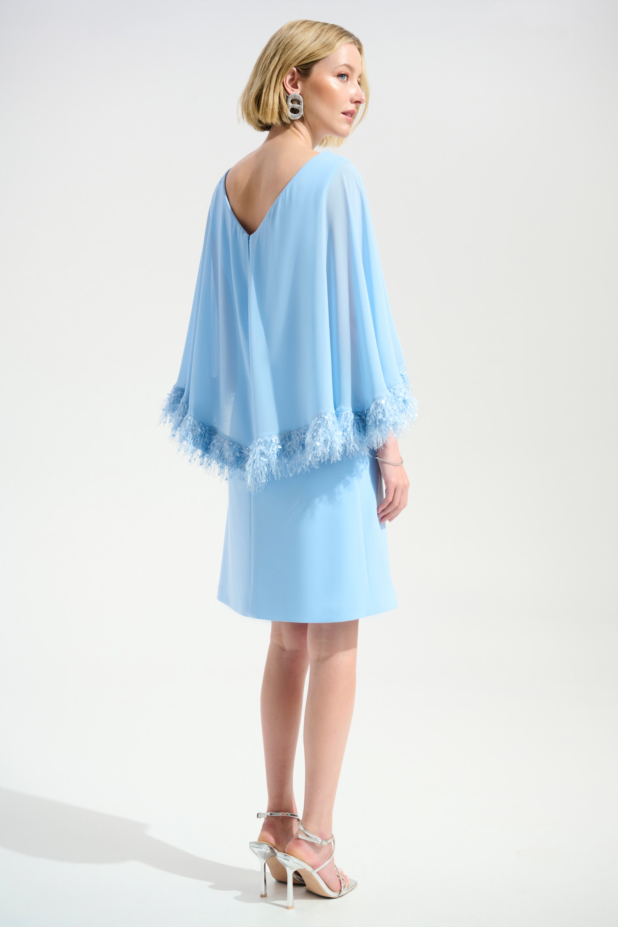 Joseph Ribkoff A-Line Dress With Chiffon Cape And Novelty Trim Style 261715