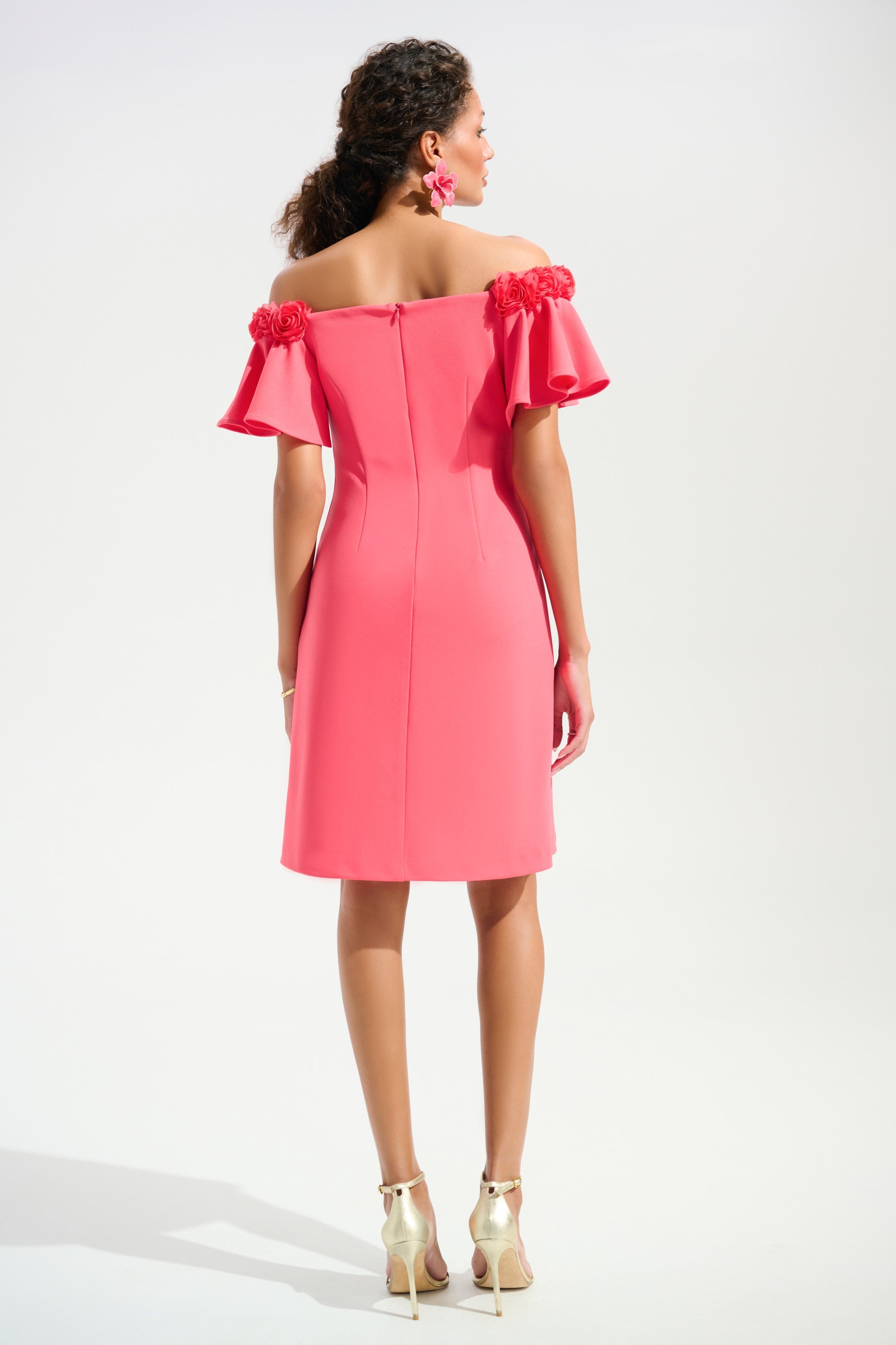 Joseph Ribkoff Off-Shoulder Shift Dress With 3D Flower Trim Style 261734