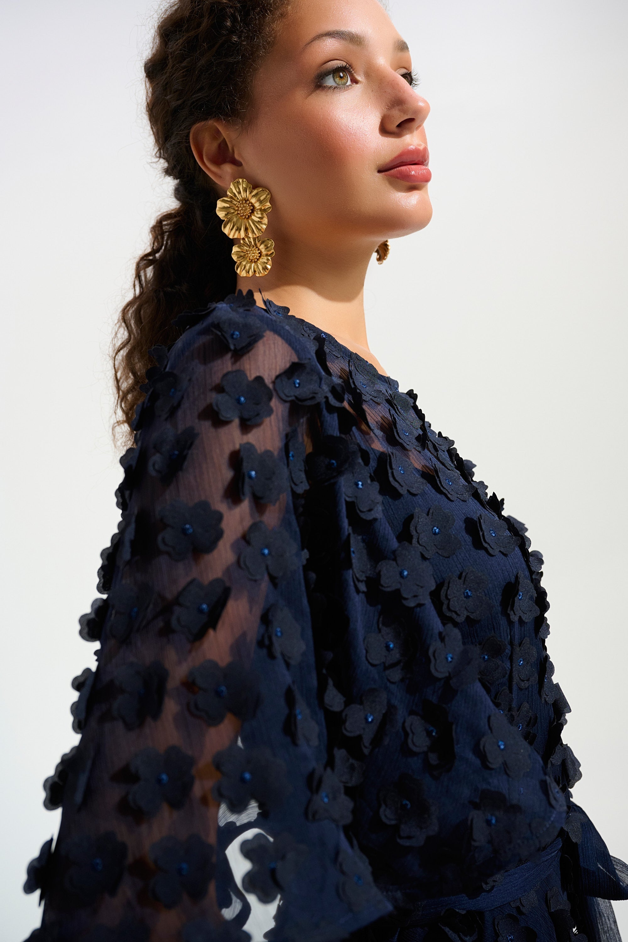 Joseph Ribkoff 3D Embroidered Chiffon Fit & Flare Dress With Sash Belt Style 261738