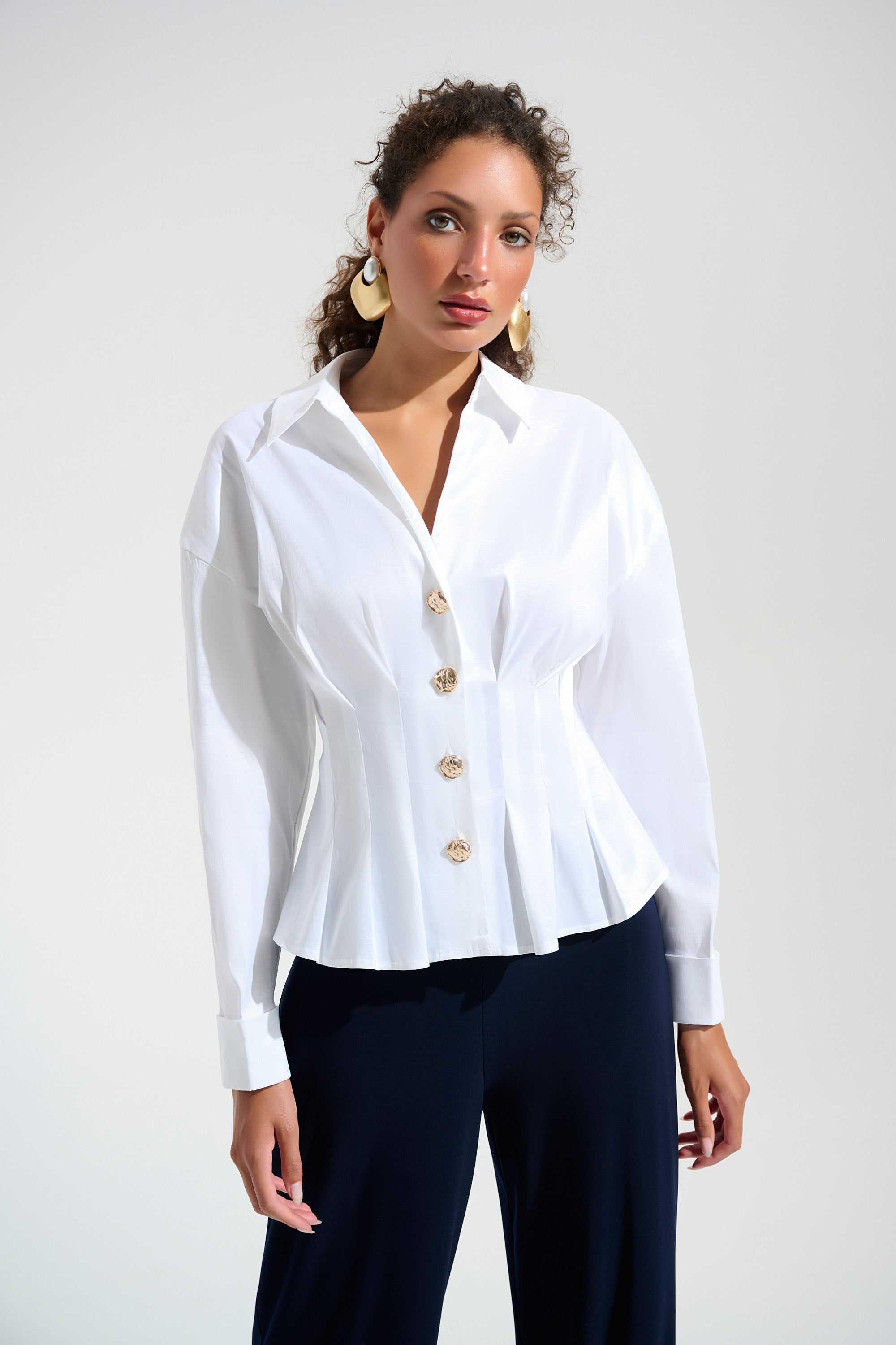 Joseph Ribkoff Fit And Flare Blouse With Chain Link Button Cuffs Style 261742