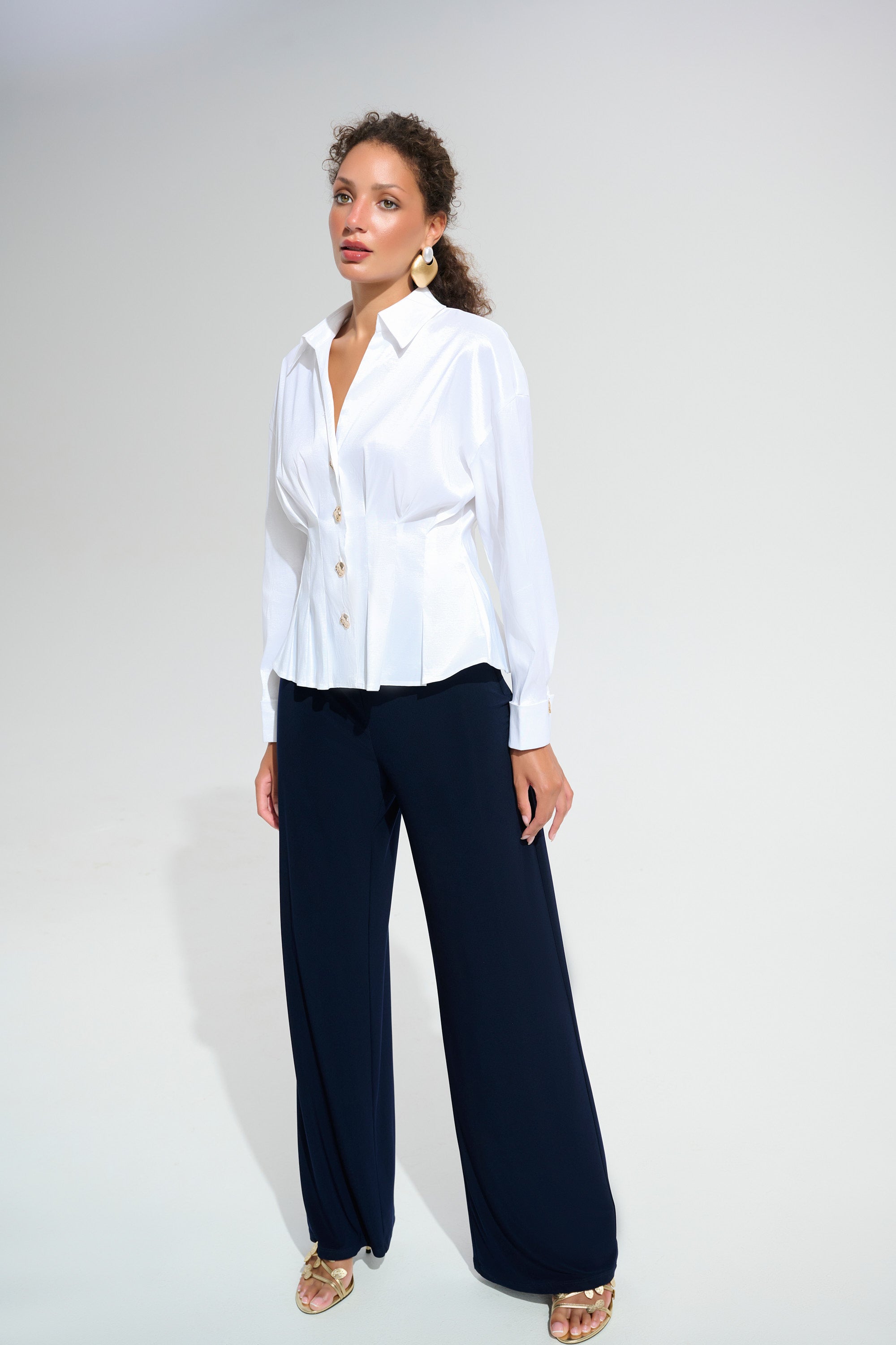 Joseph Ribkoff Fit And Flare Blouse With Chain Link Button Cuffs Style 261742