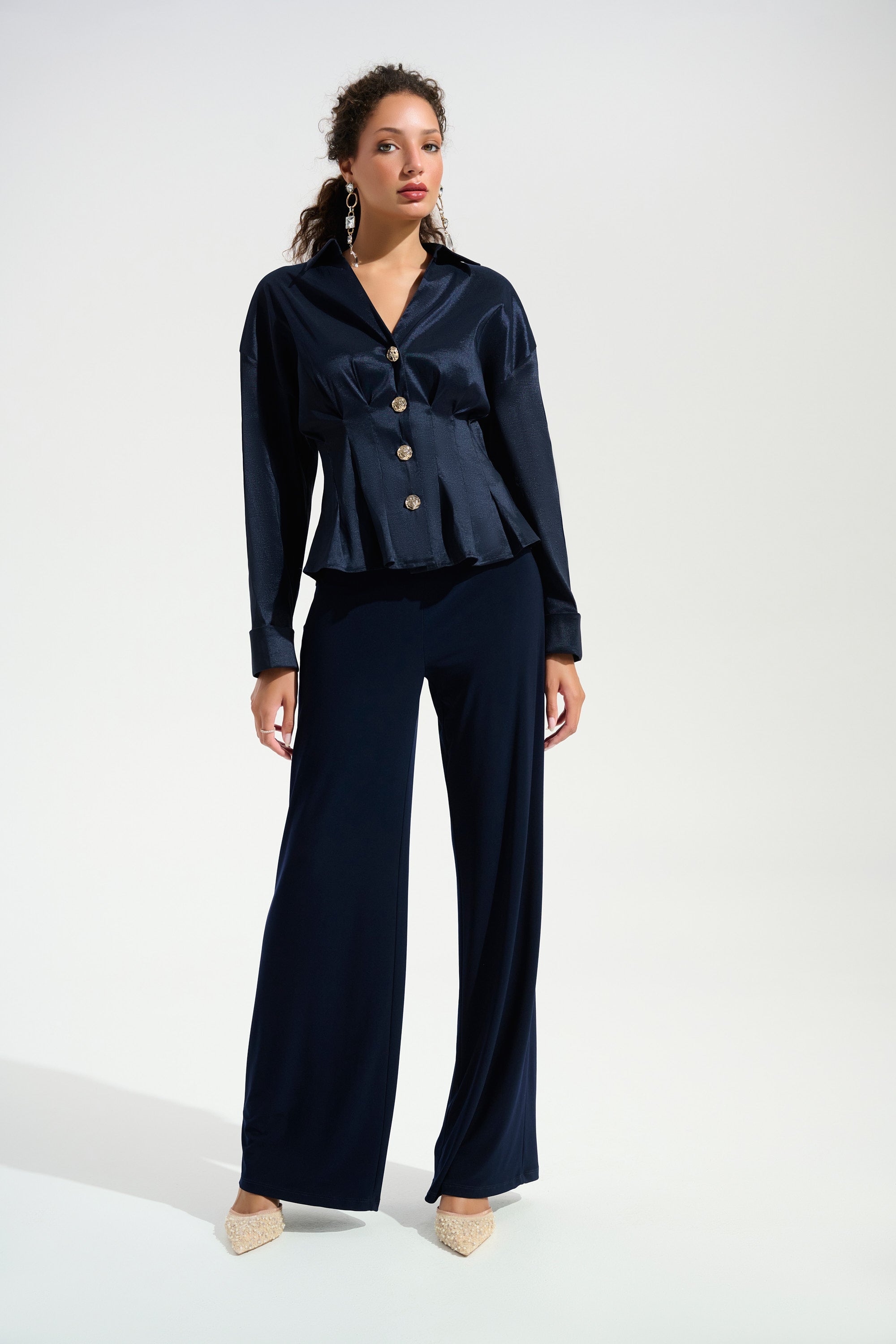 Joseph Ribkoff Fit And Flare Blouse With Chain Link Button Cuffs Style 261742