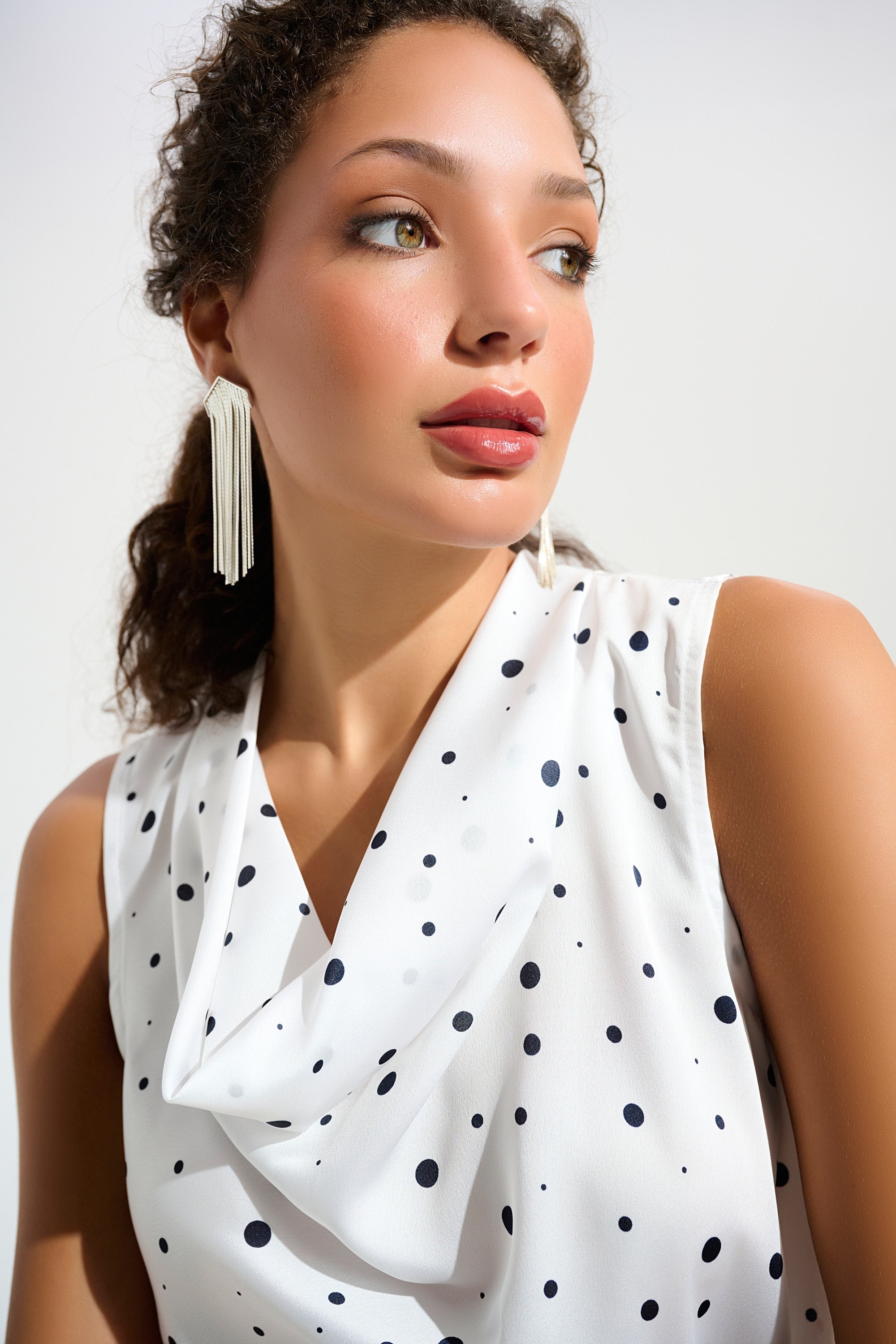 Joseph Ribkoff Dot Print Sleeveless Cowl Neck Top Style 261746