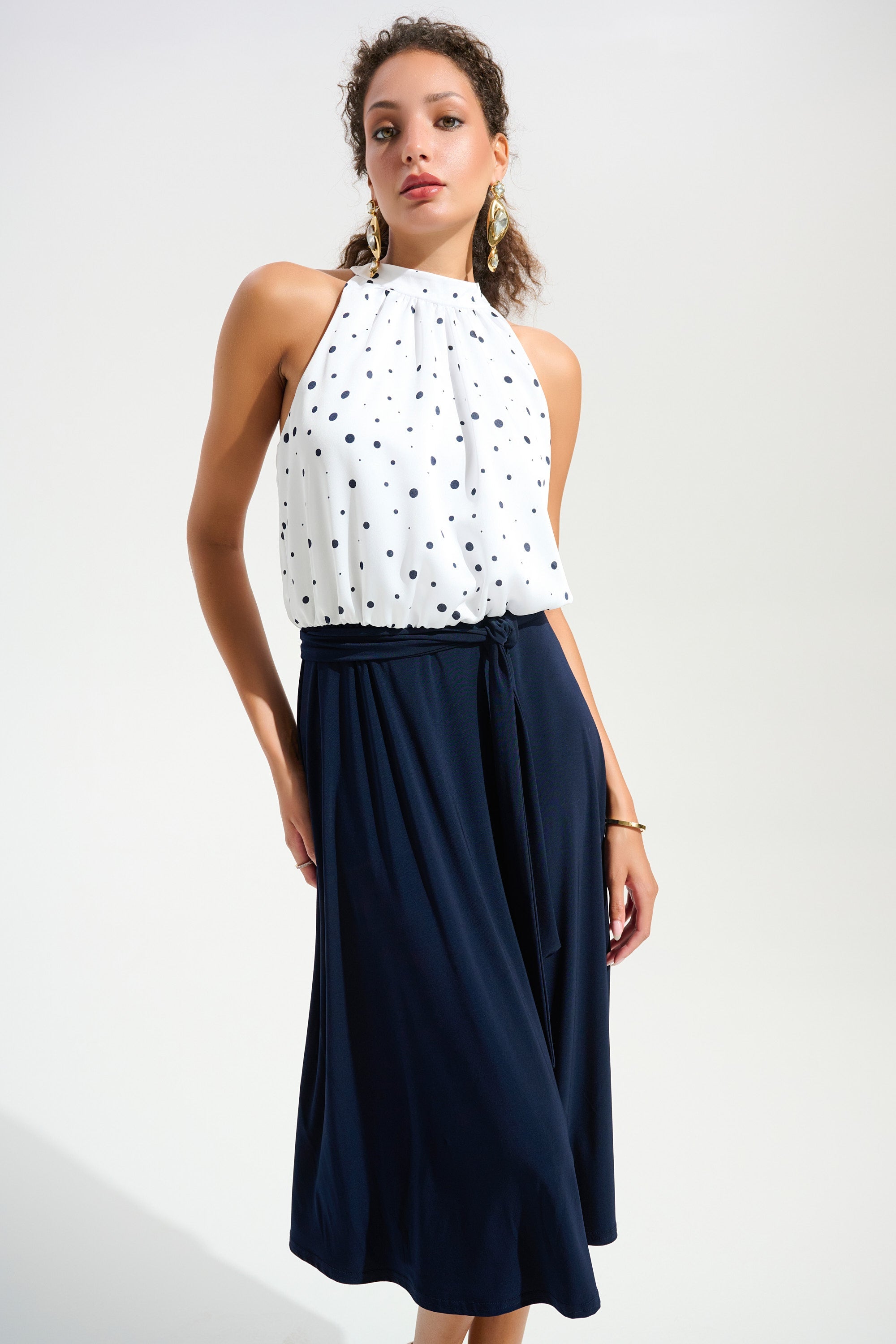 Joseph Ribkoff Dot Print A-Line Dress With Silky Knit Skirt Style 261750