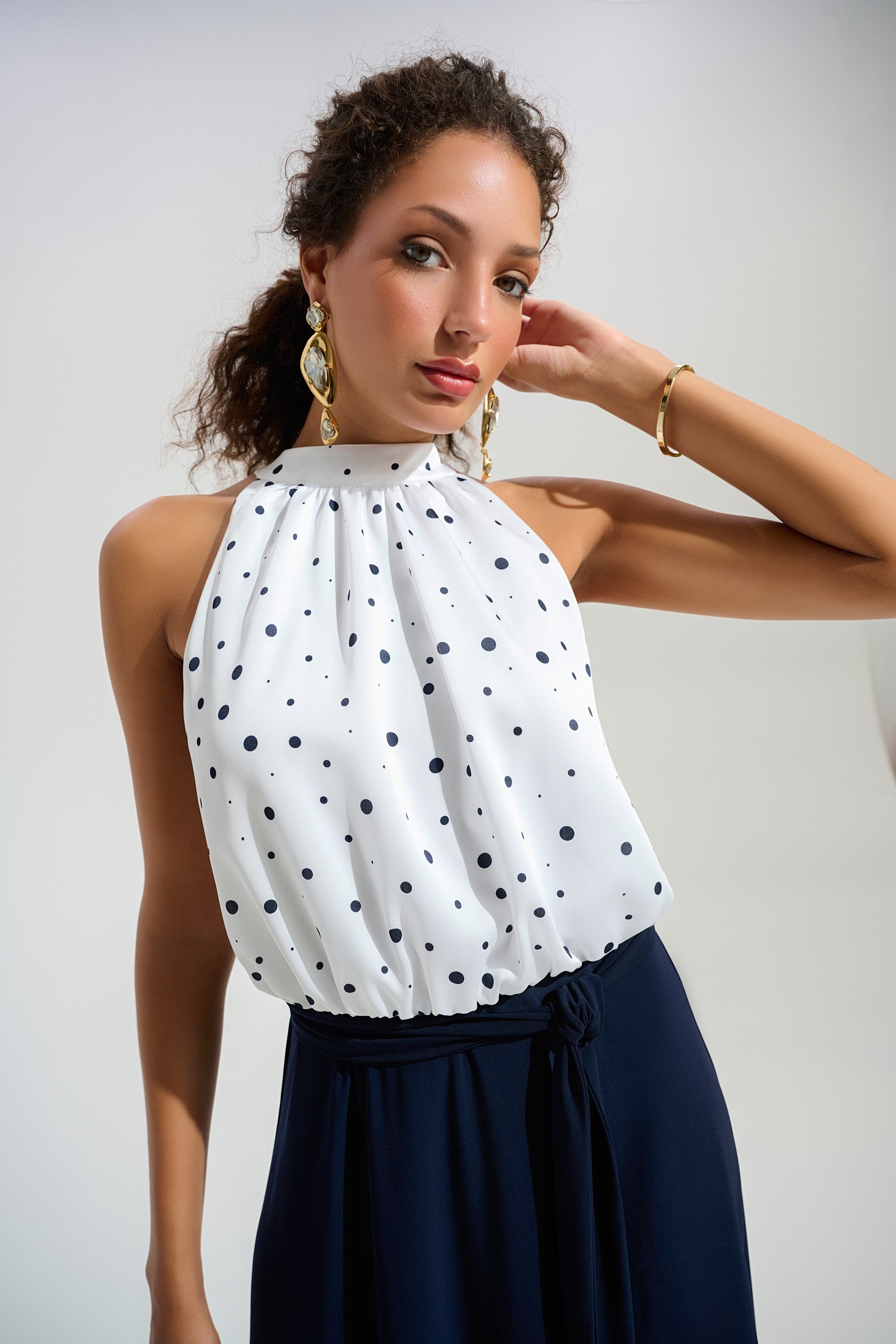 Joseph Ribkoff Dot Print A-Line Dress With Silky Knit Skirt Style 261750