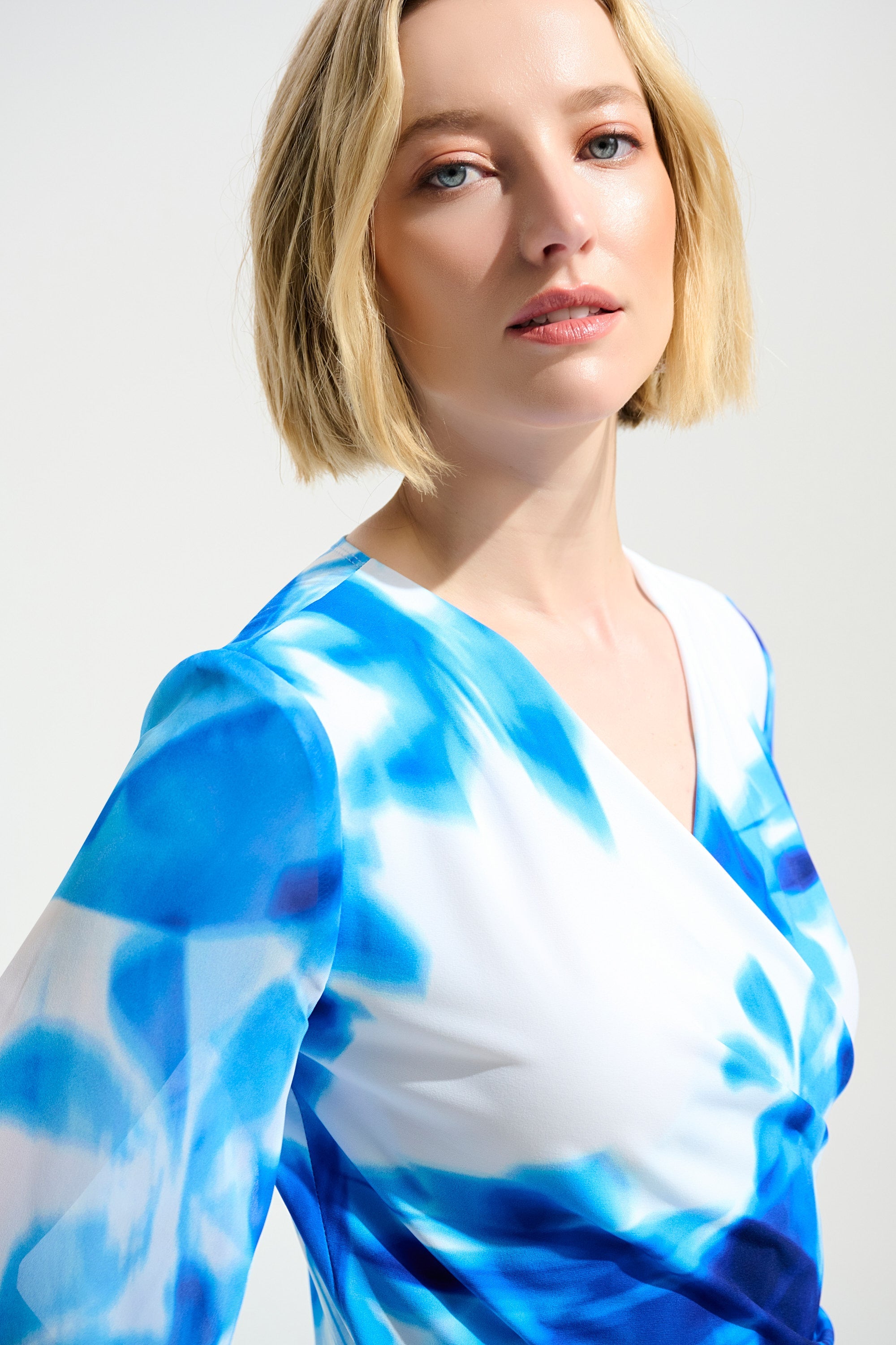 Joseph Ribkoff Floral Print Wrap Top With Chiffon Sleeves Style 261775