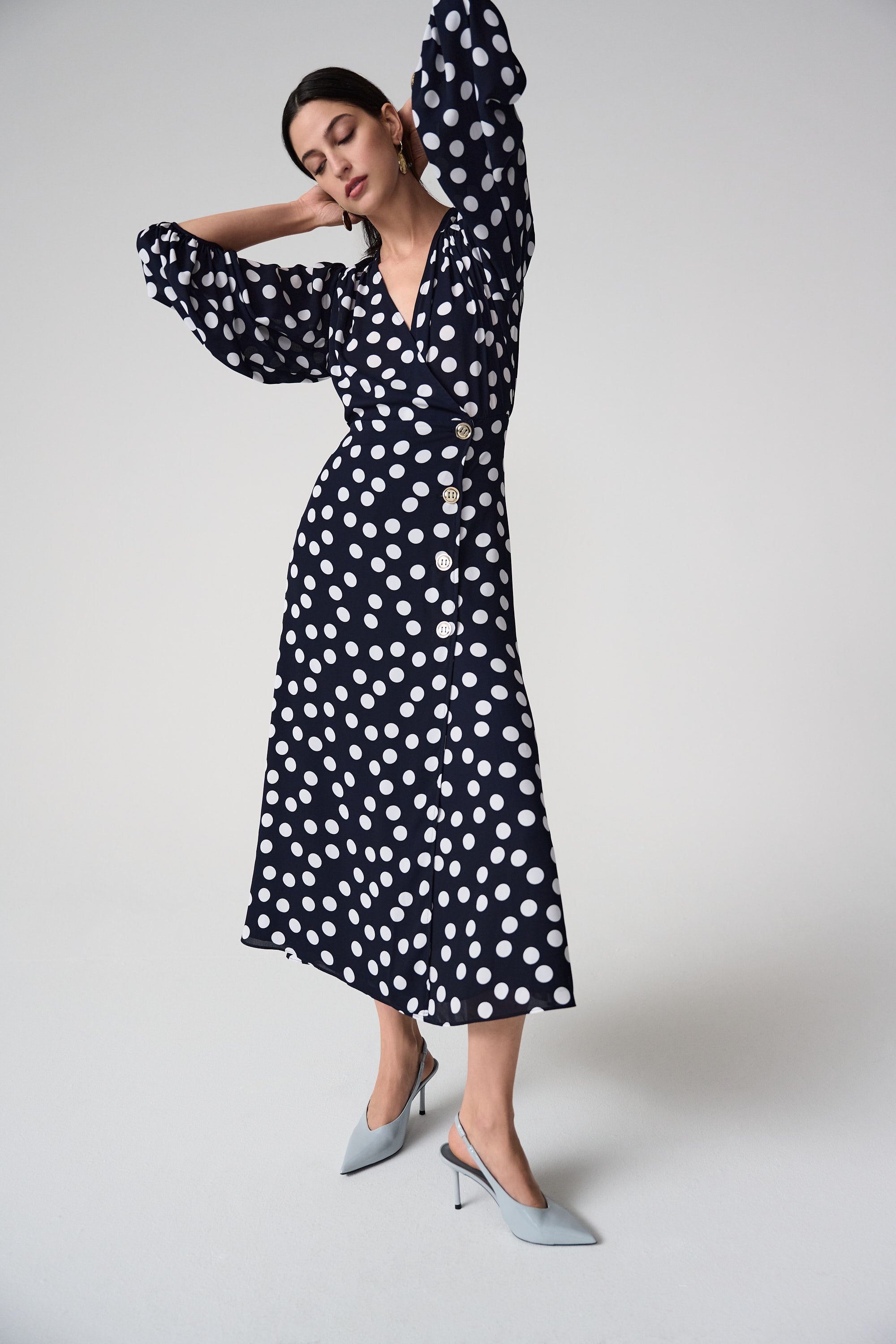 Joseph Ribkoff Dot Print Wrap Dress With Puff Sleeves Style 261901