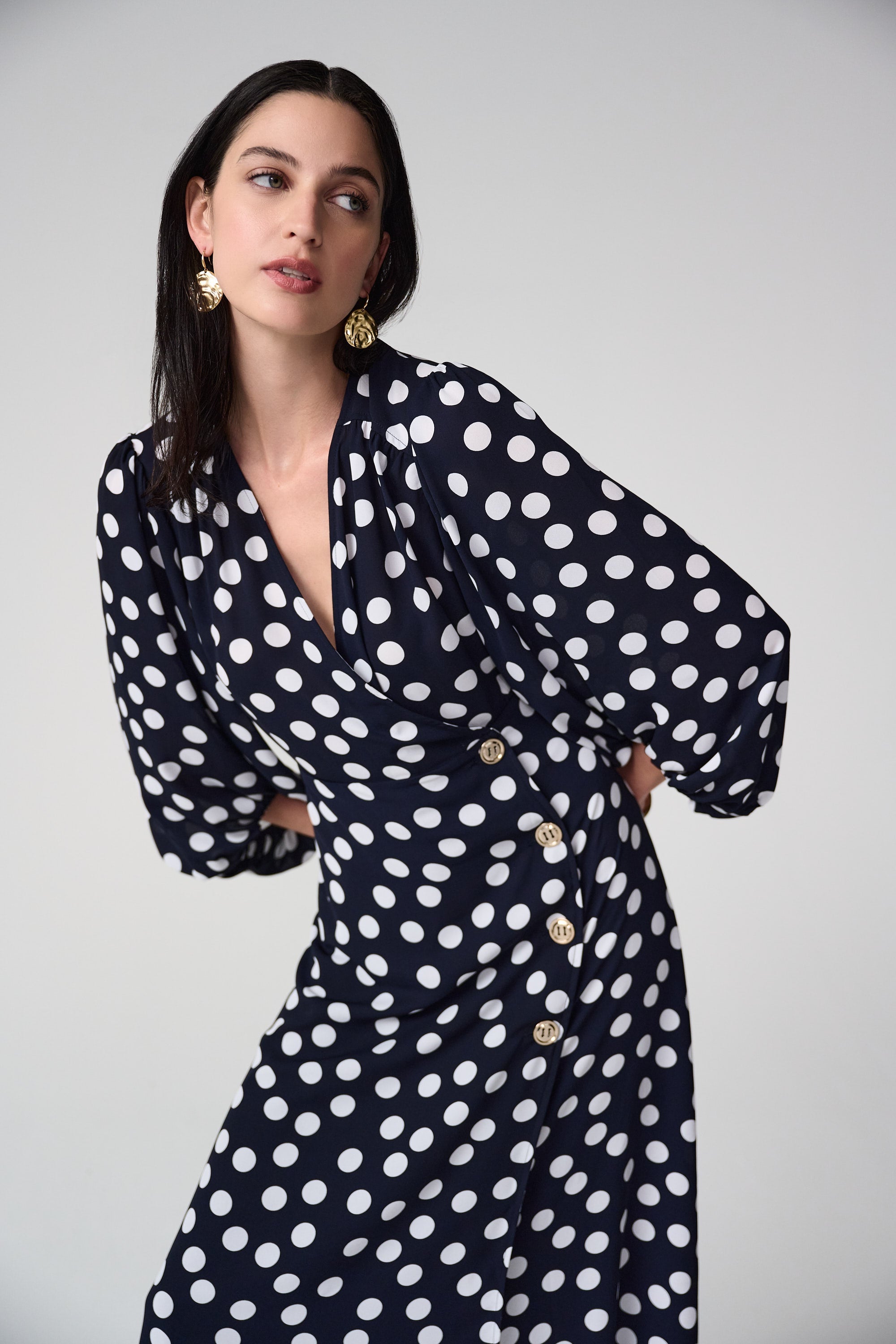 Joseph Ribkoff Dot Print Wrap Dress With Puff Sleeves Style 261901