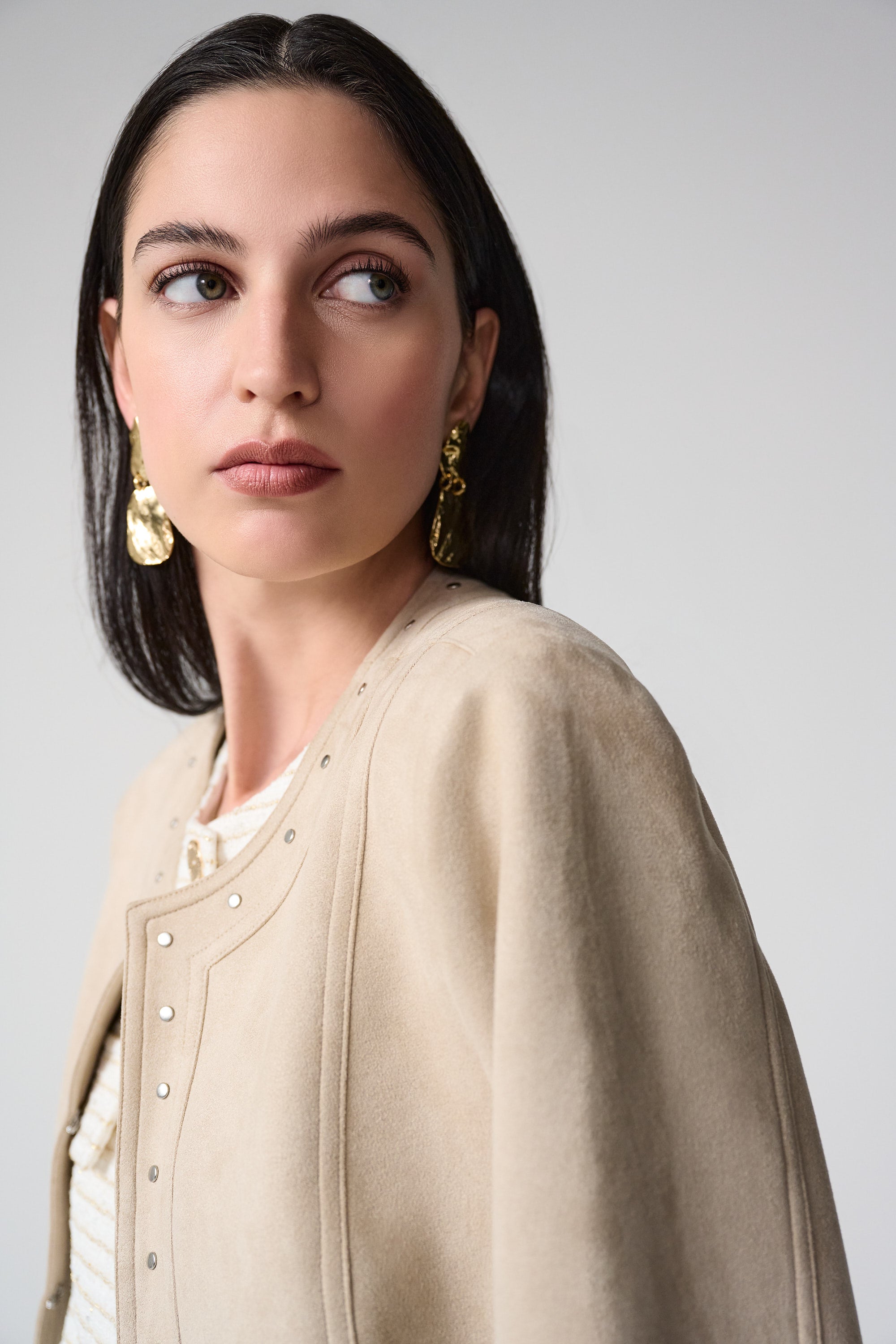 Joseph Ribkoff Faux Suede Jacket with Hook & Eye Closure Style 261909