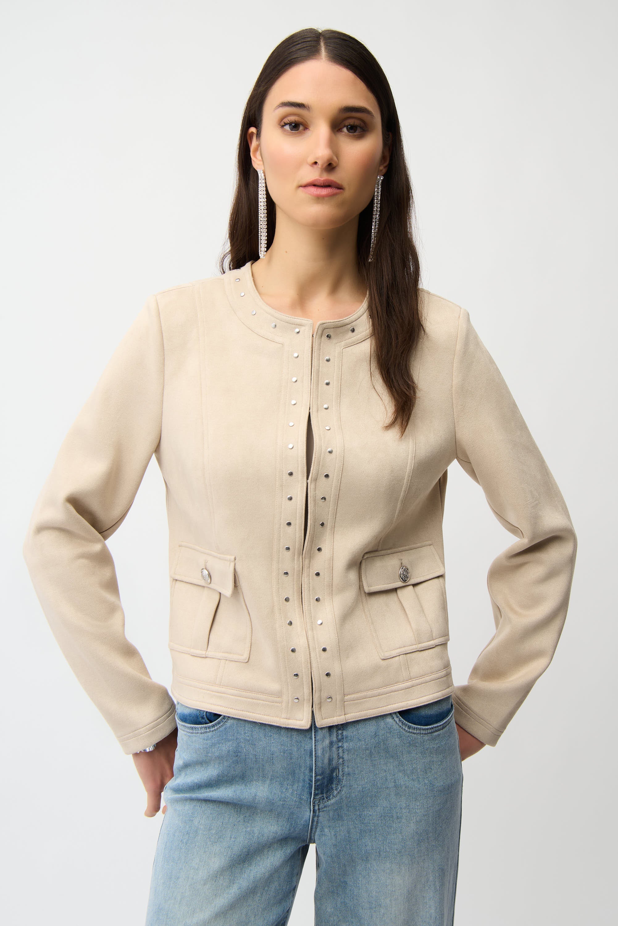 Joseph Ribkoff Faux Suede Jacket with Hook & Eye Closure Style 261909