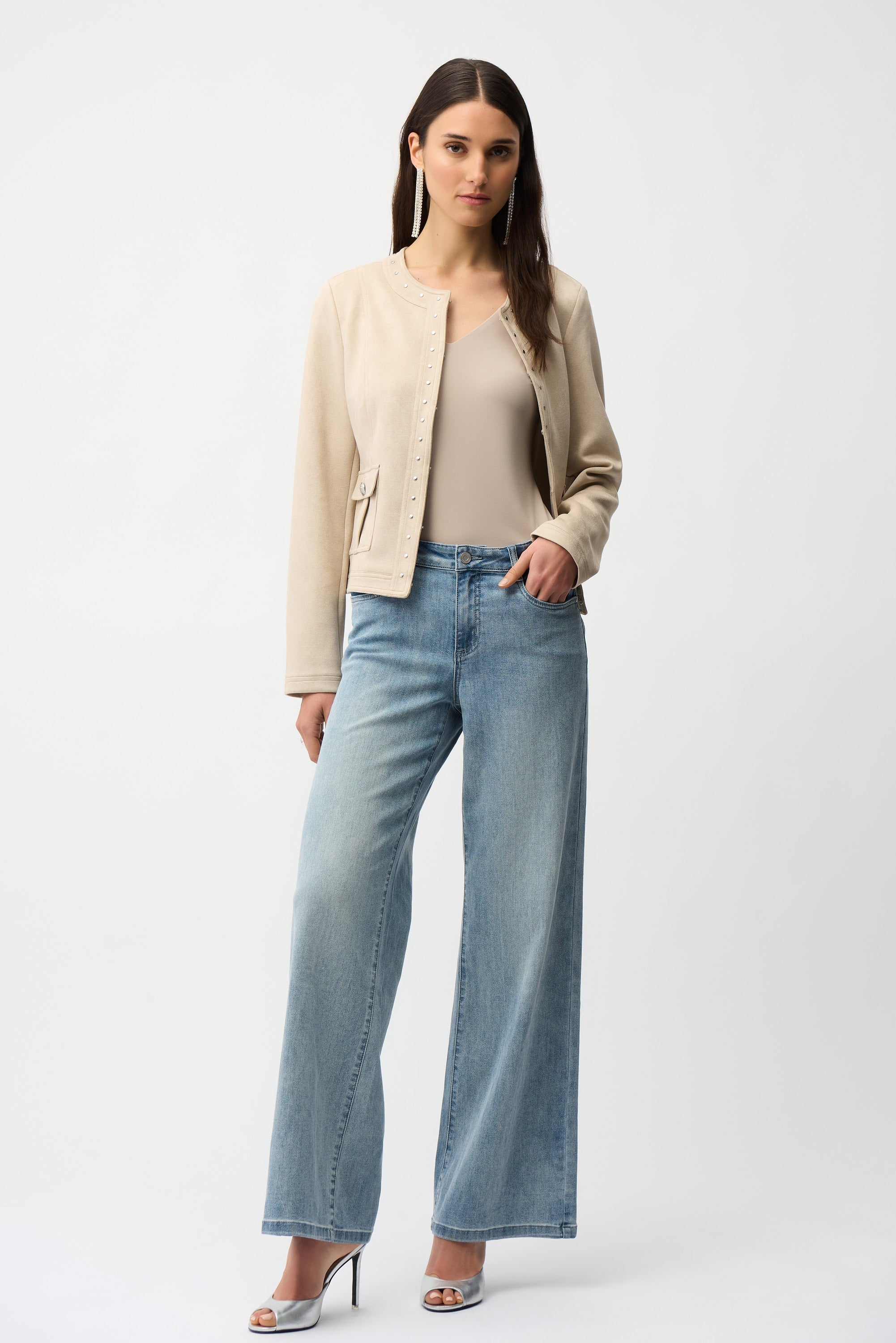 Joseph Ribkoff Faux Suede Jacket with Hook & Eye Closure Style 261909