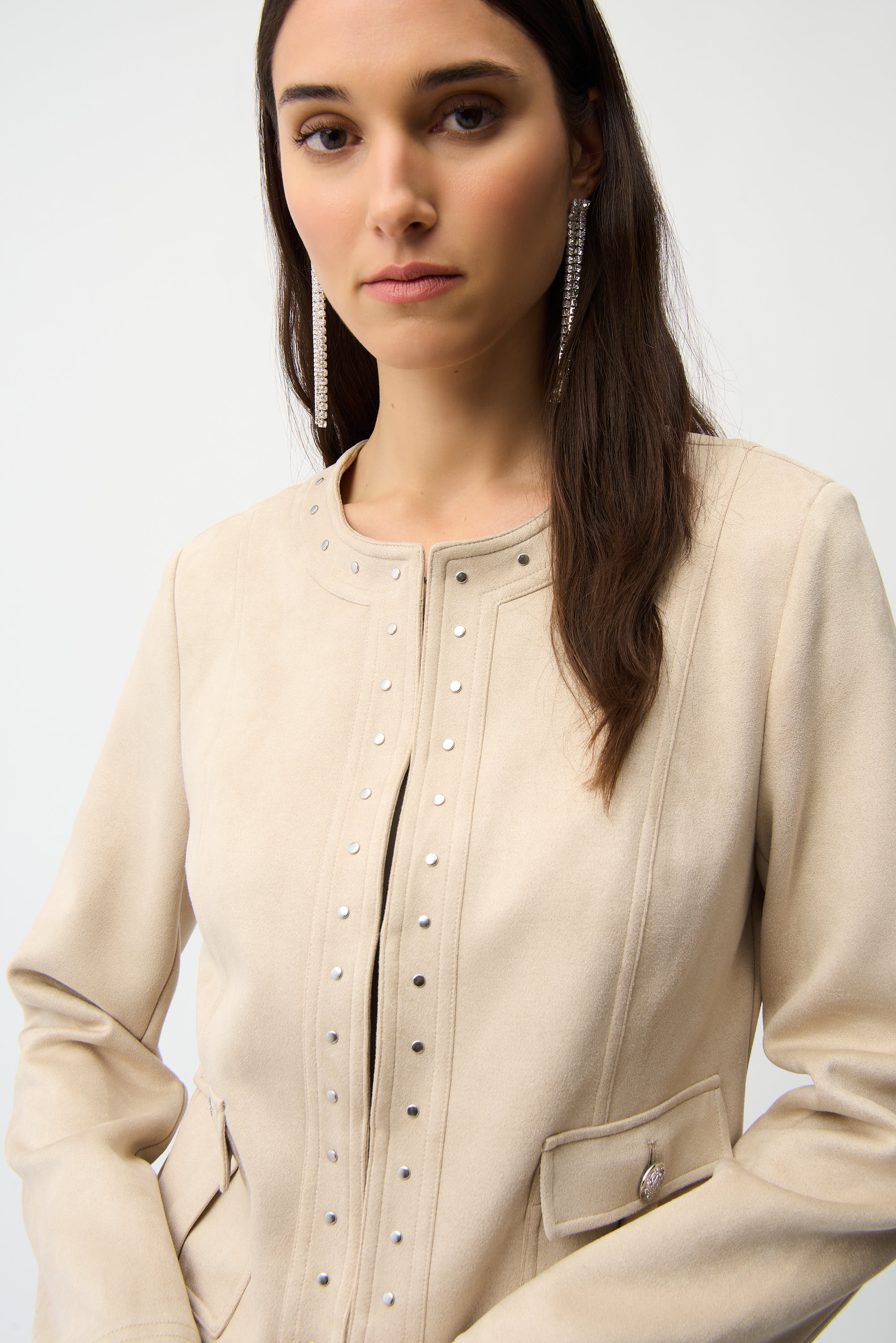 Joseph Ribkoff Faux Suede Jacket with Hook & Eye Closure Style 261909