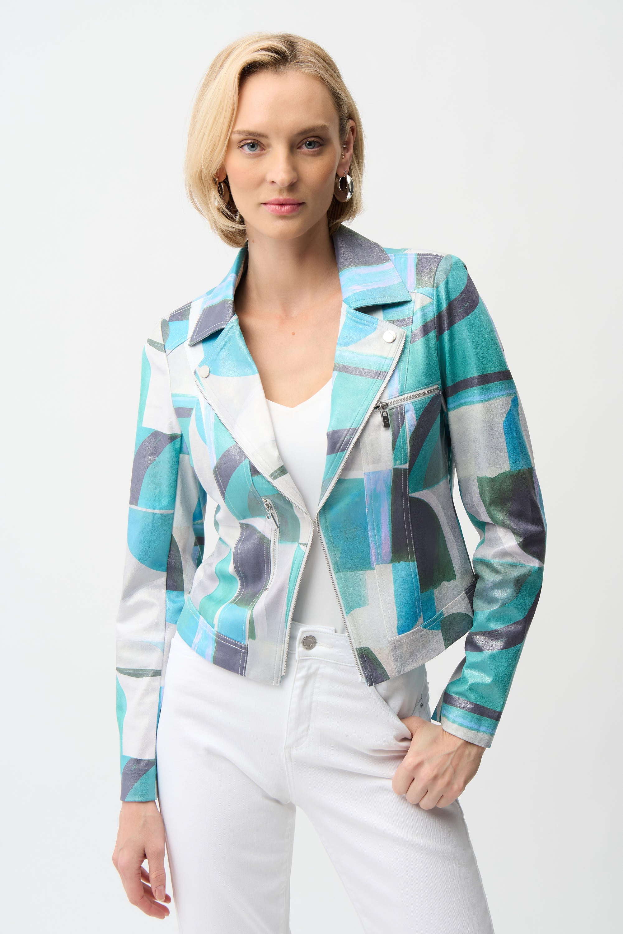 Joseph Ribkoff Geometric Print Fitted Jacket Style 261911
