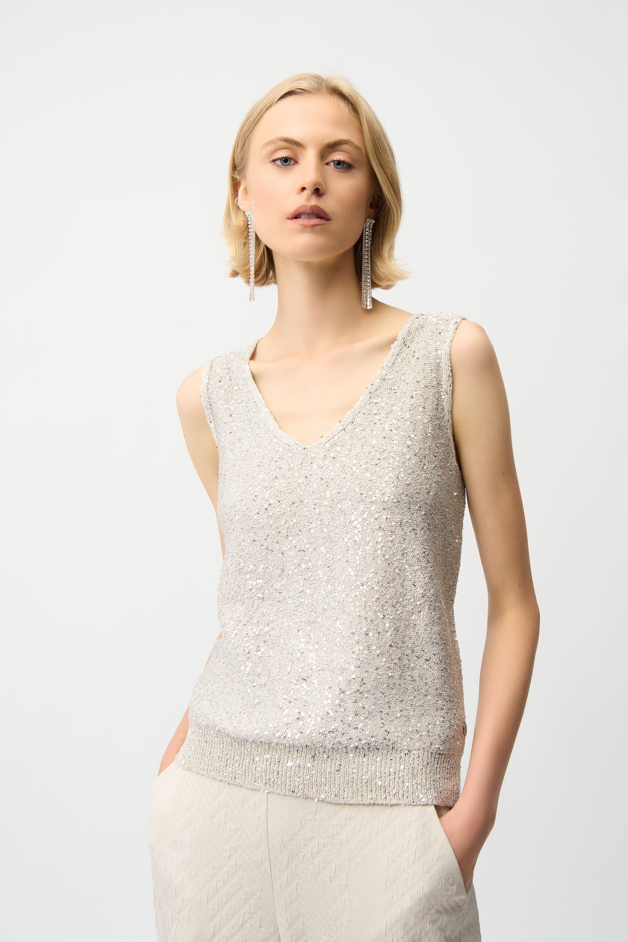 Joseph Ribkoff Sequins Yarn V-Neck Camisole Style 261914