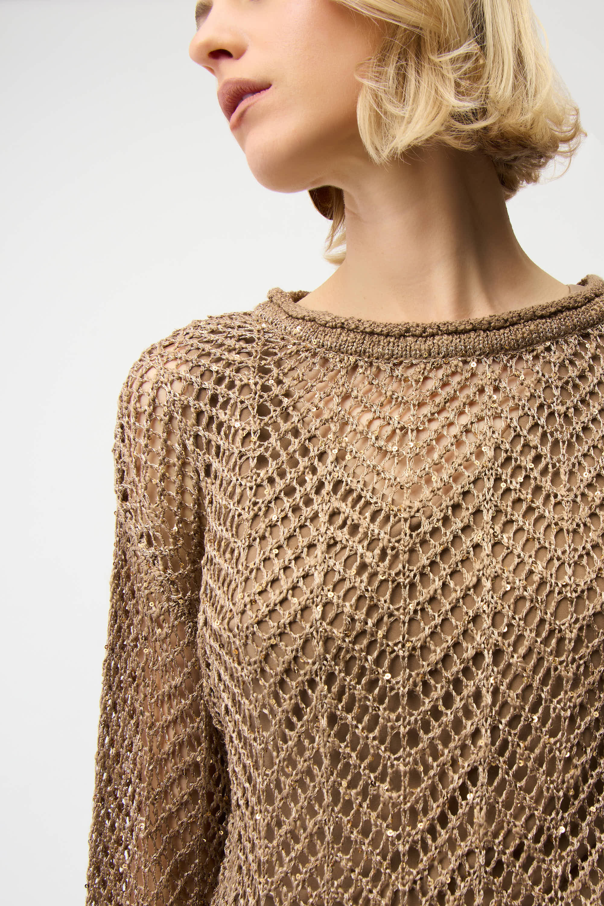 Joseph Ribkoff Sequins Yarn Chevron Print Long Sleeve Sweater Style 261915