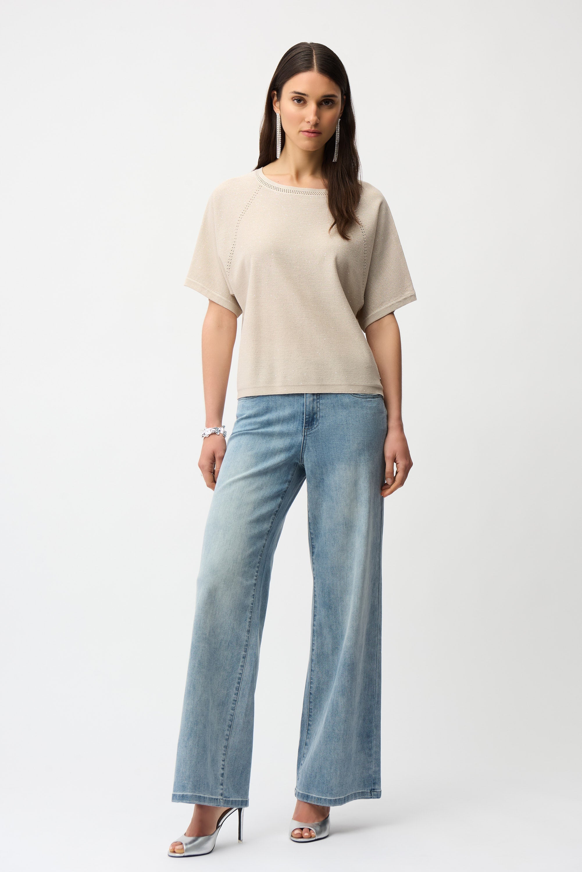 Joseph Ribkoff Sequins Yarn Short Sleeve Sweater Style 261917