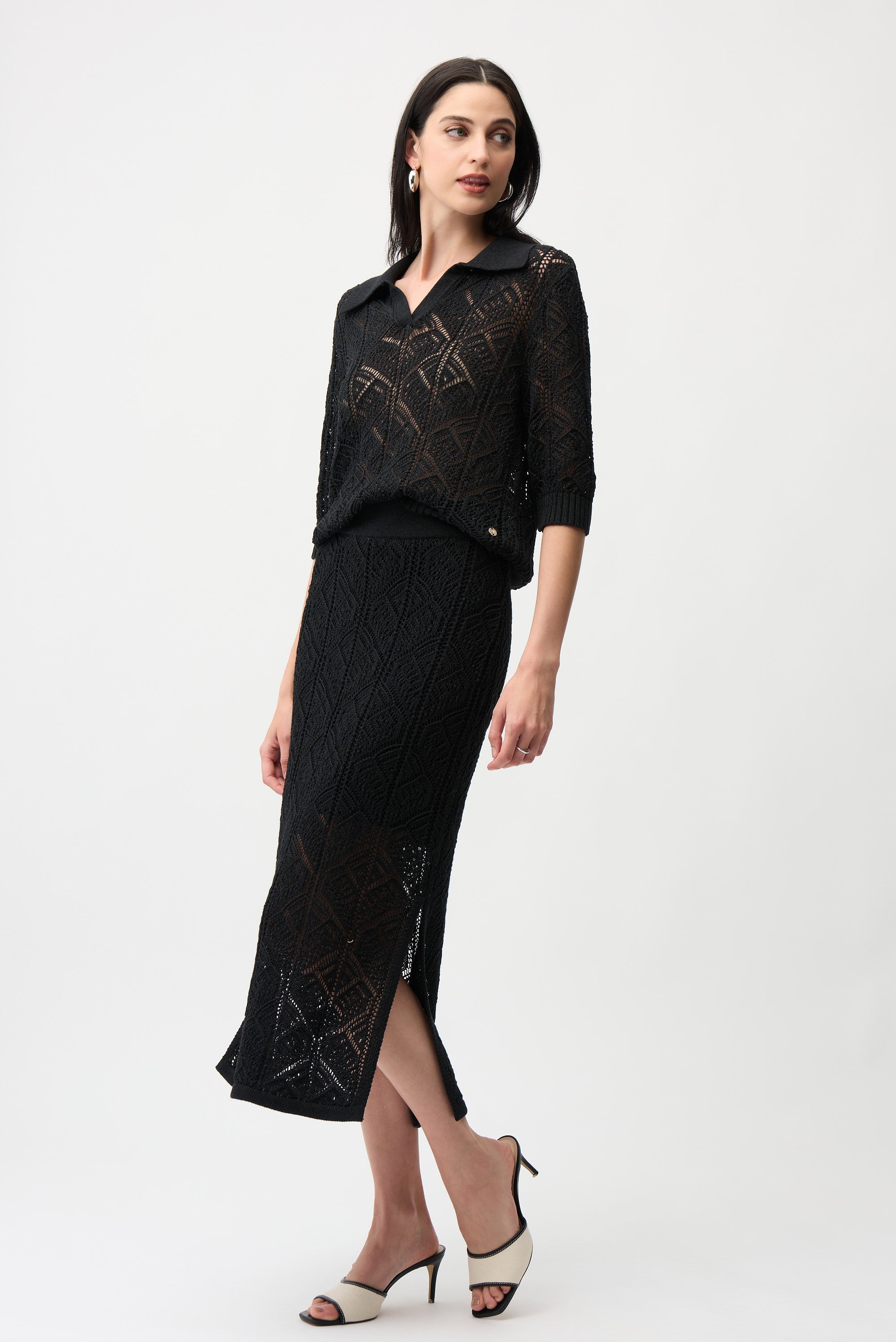 Joseph Ribkoff Open Stitch Sweater with Polo Collar Style 261929