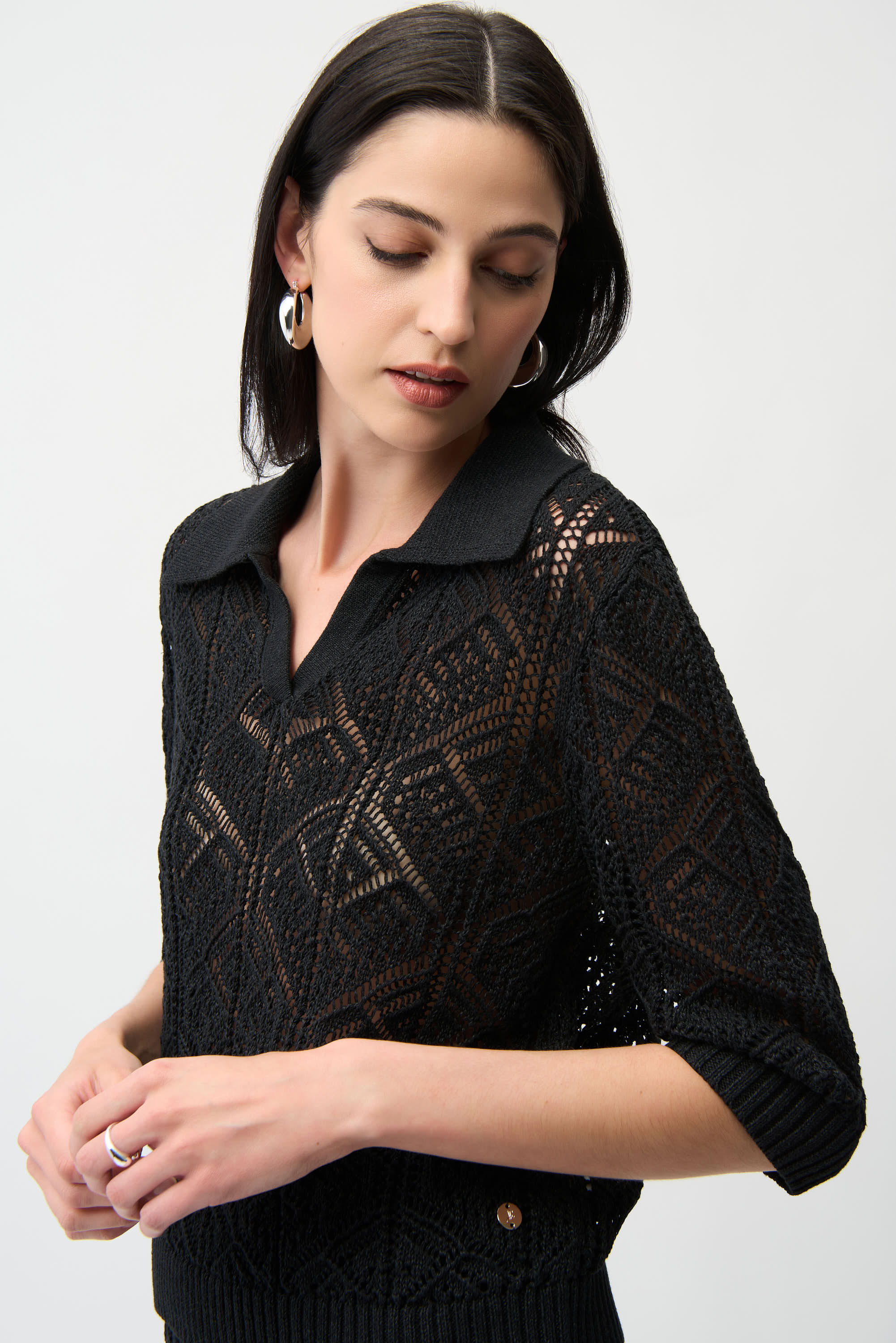 Joseph Ribkoff Open Stitch Sweater with Polo Collar Style 261929