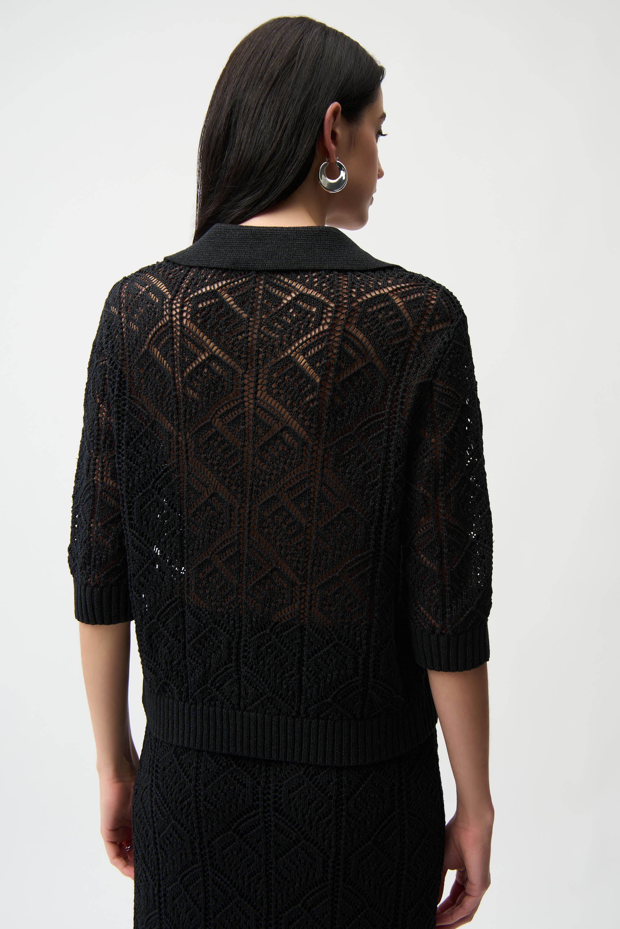 Joseph Ribkoff Open Stitch Sweater with Polo Collar Style 261929