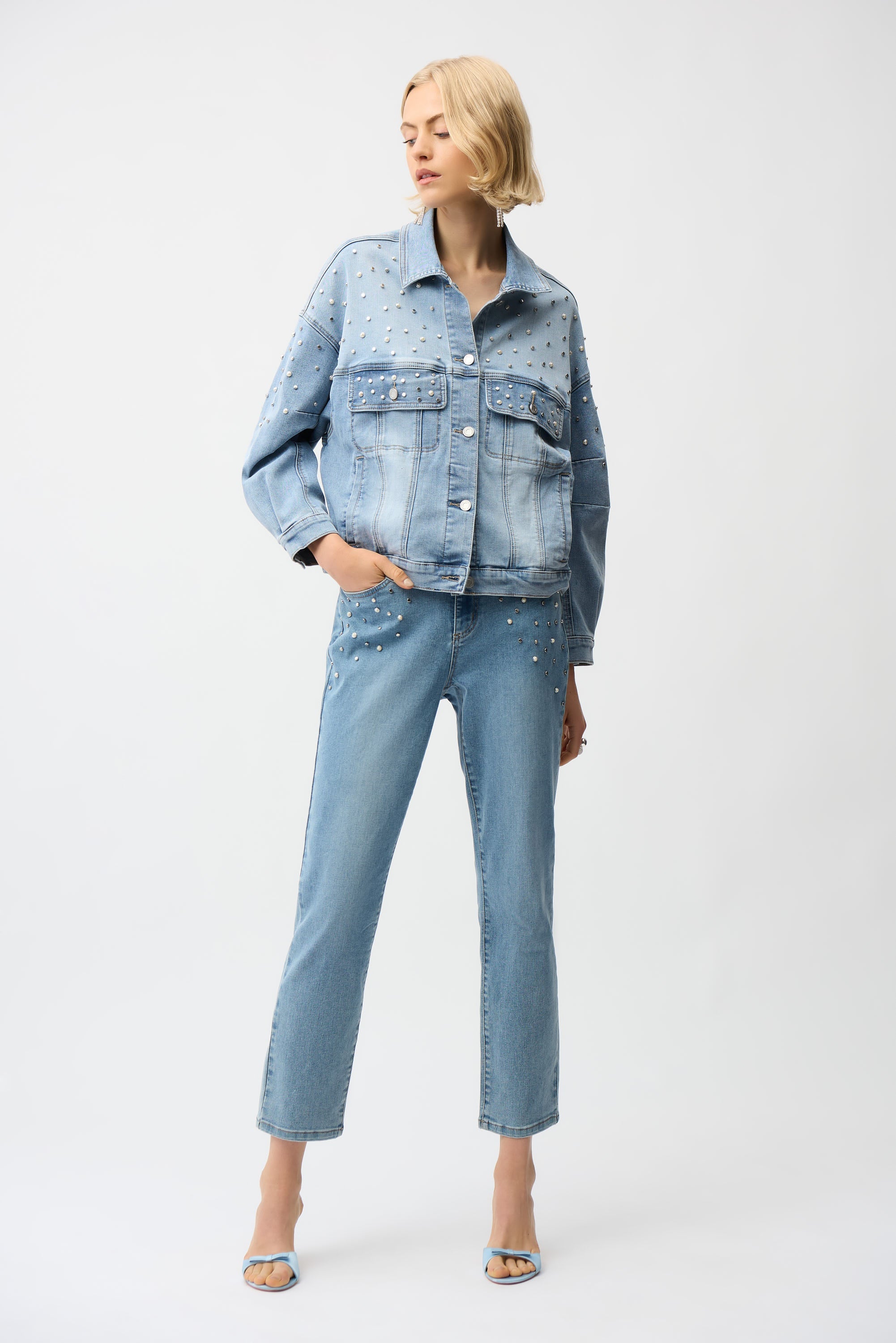 Joseph Ribkoff Slim Leg Jeans With Pearls and Studs Style 261947