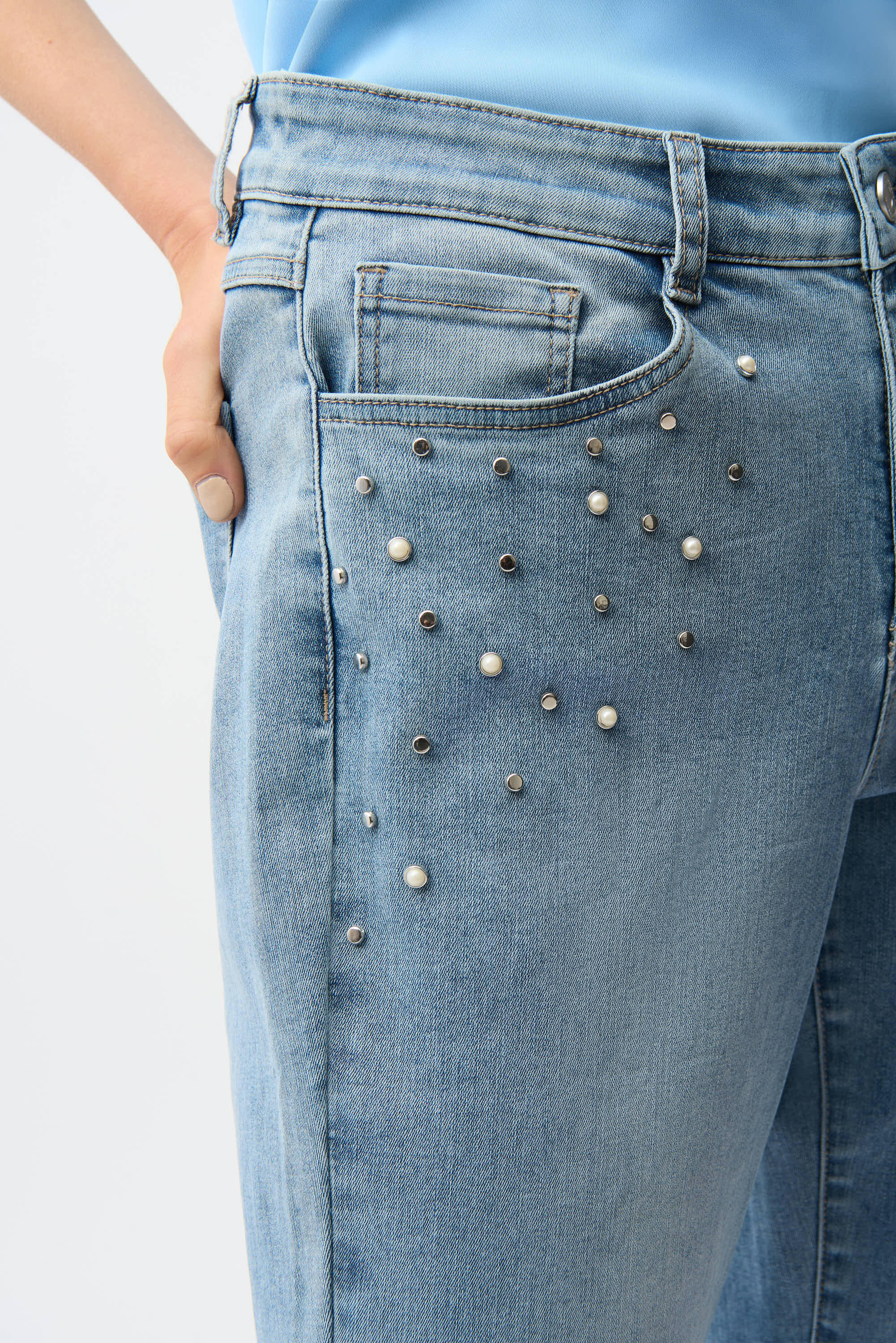 Joseph Ribkoff Slim Leg Jeans With Pearls and Studs Style 261947