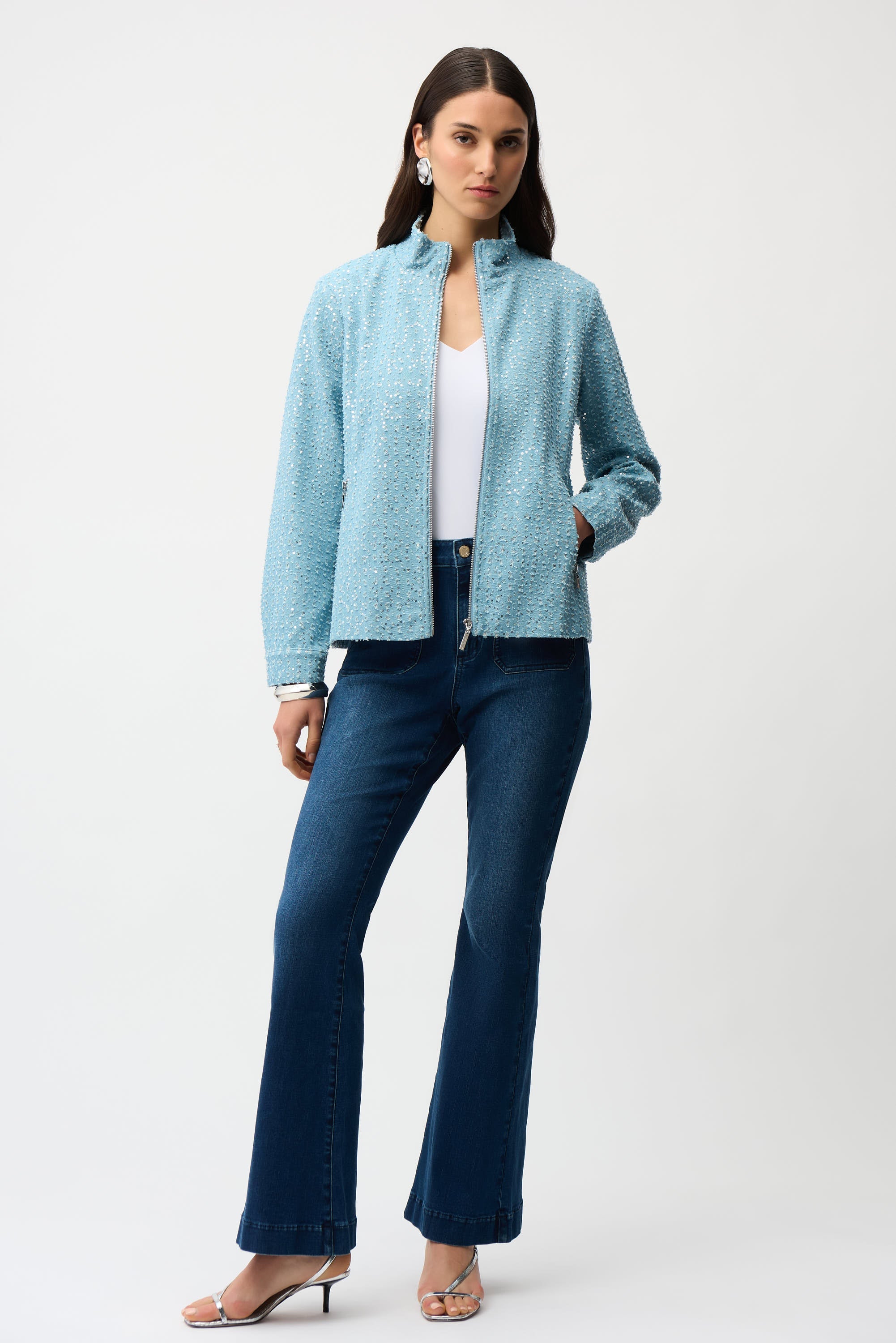 Joseph Ribkoff Denim Jacket With Allover Sequins Style 261951