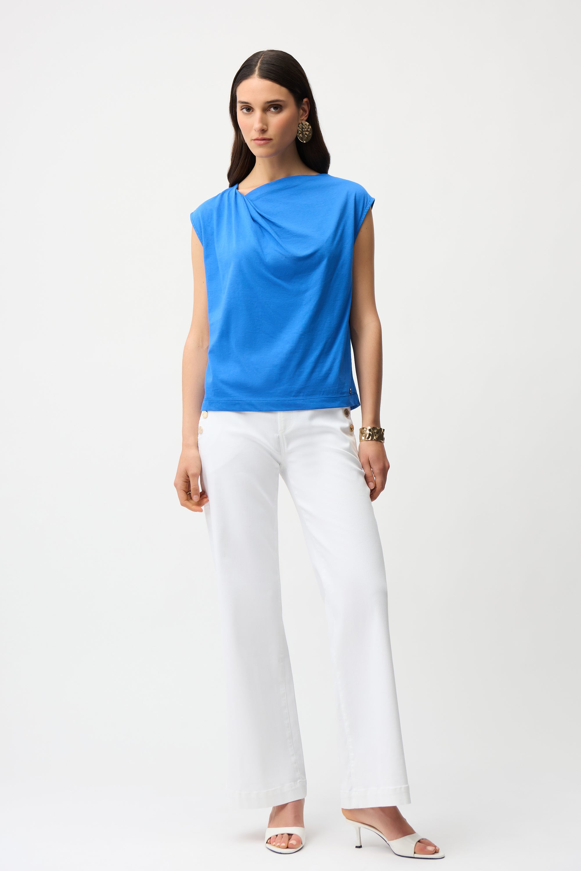 Joseph Ribkoff Cotton Top With Asymmetrical Collar Style 261964