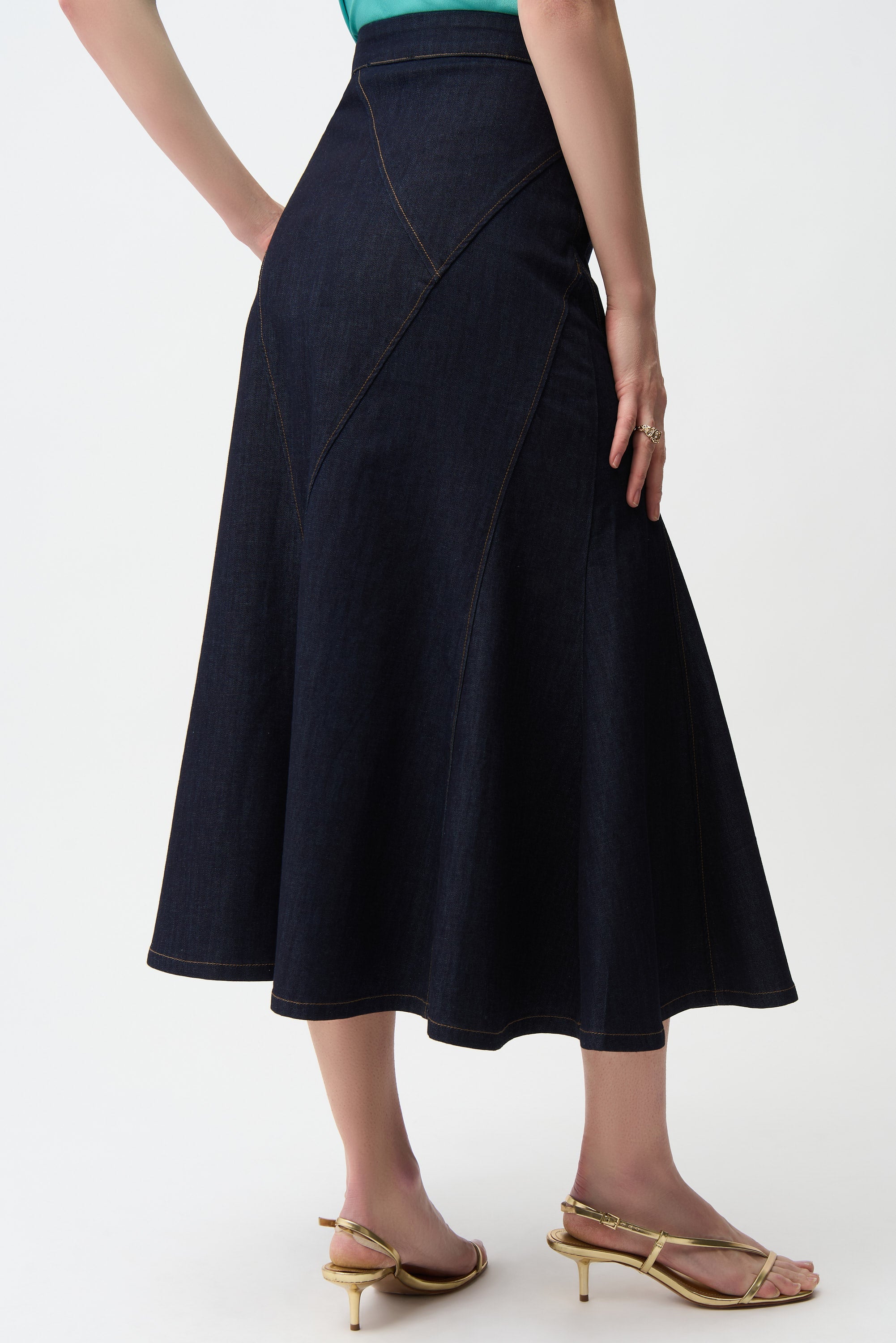 Joseph Ribkoff Denim Flare Skirt With Exposed Zipper Style 261969
