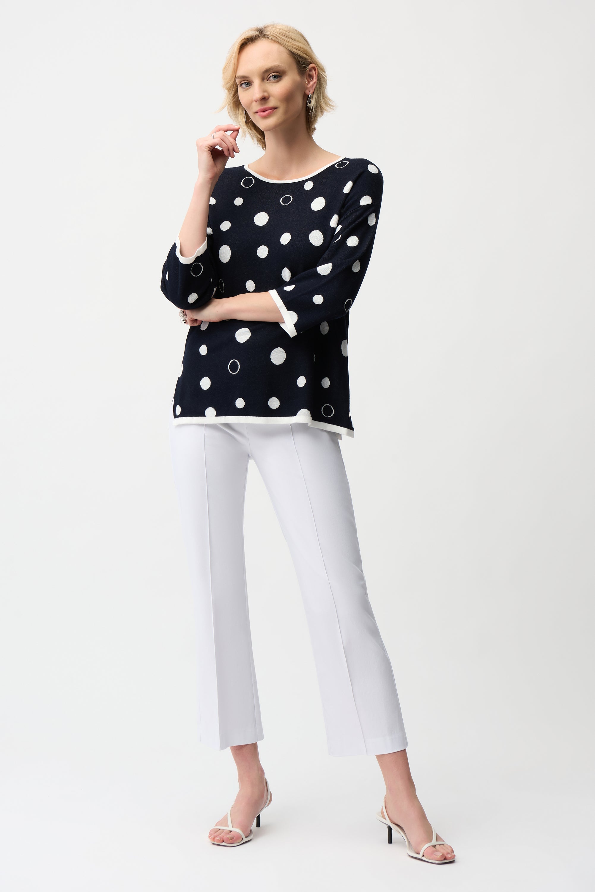 Joseph Ribkoff Polka Dot Print Relaxed Fit Sweater Style 261979