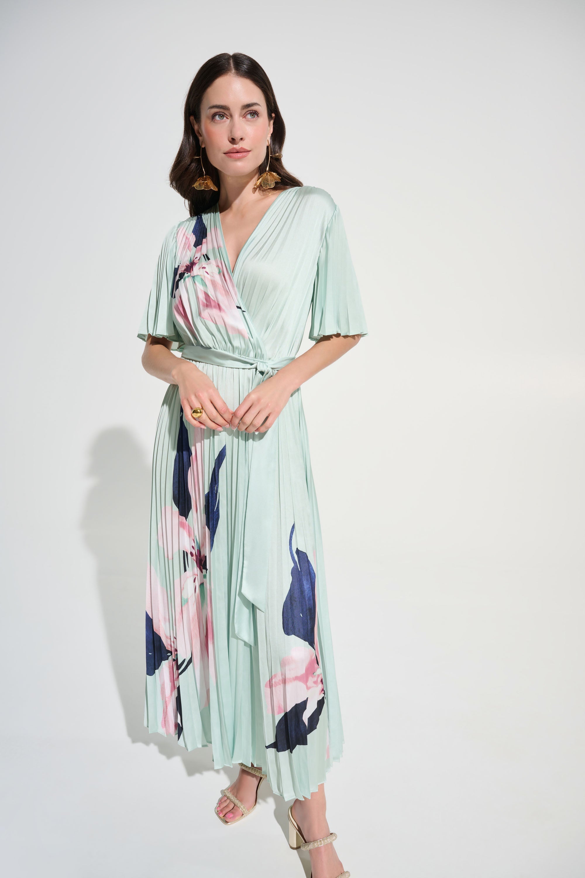 Joseph Ribkoff Pleated Floral Maxi Wrap Dress Style 262712