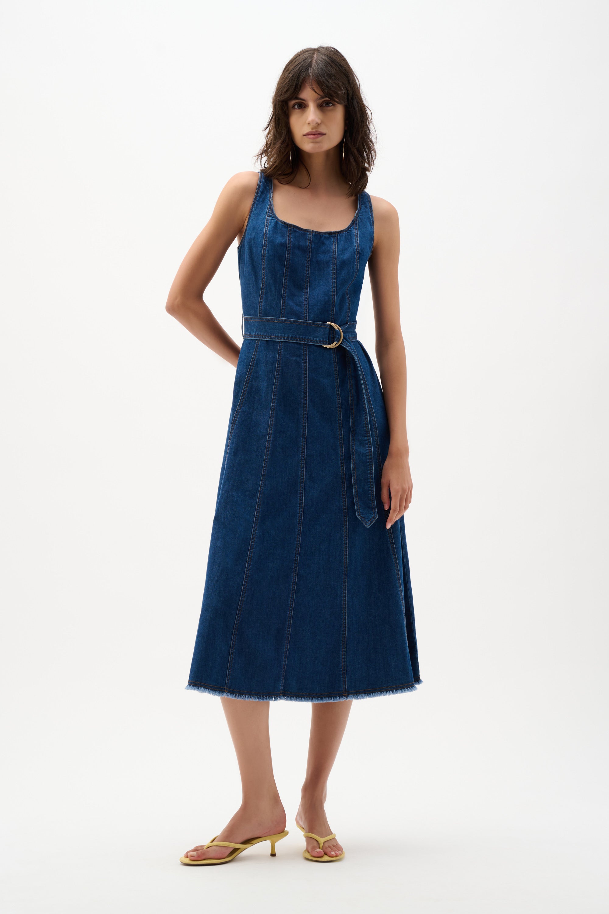 Joseph Ribkoff Denim Fit And Flare Midi Dress With Belt Style 262901