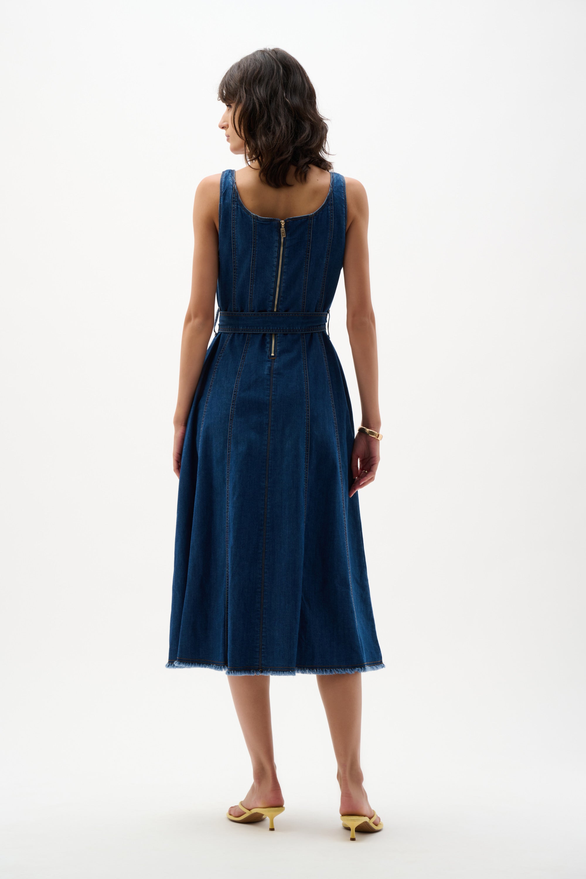 Joseph Ribkoff Denim Fit And Flare Midi Dress With Belt Style 262901