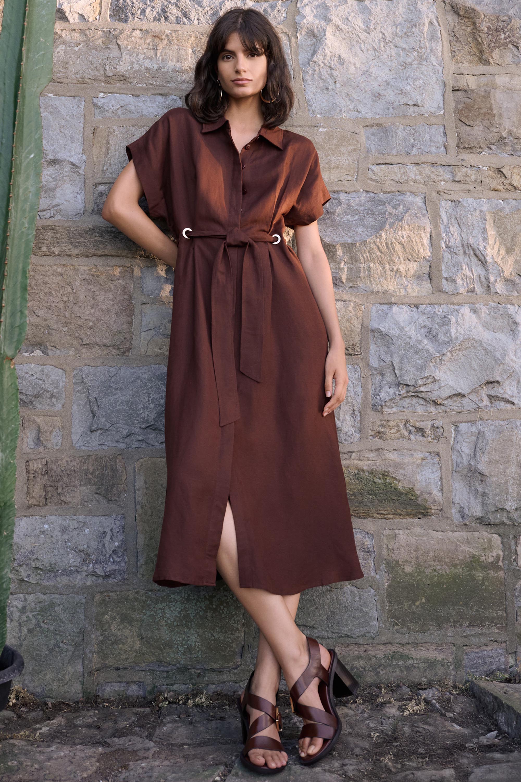 Joseph Ribkoff Linen Blend Fit & Flare Shirt Dress With Sash Style 262907