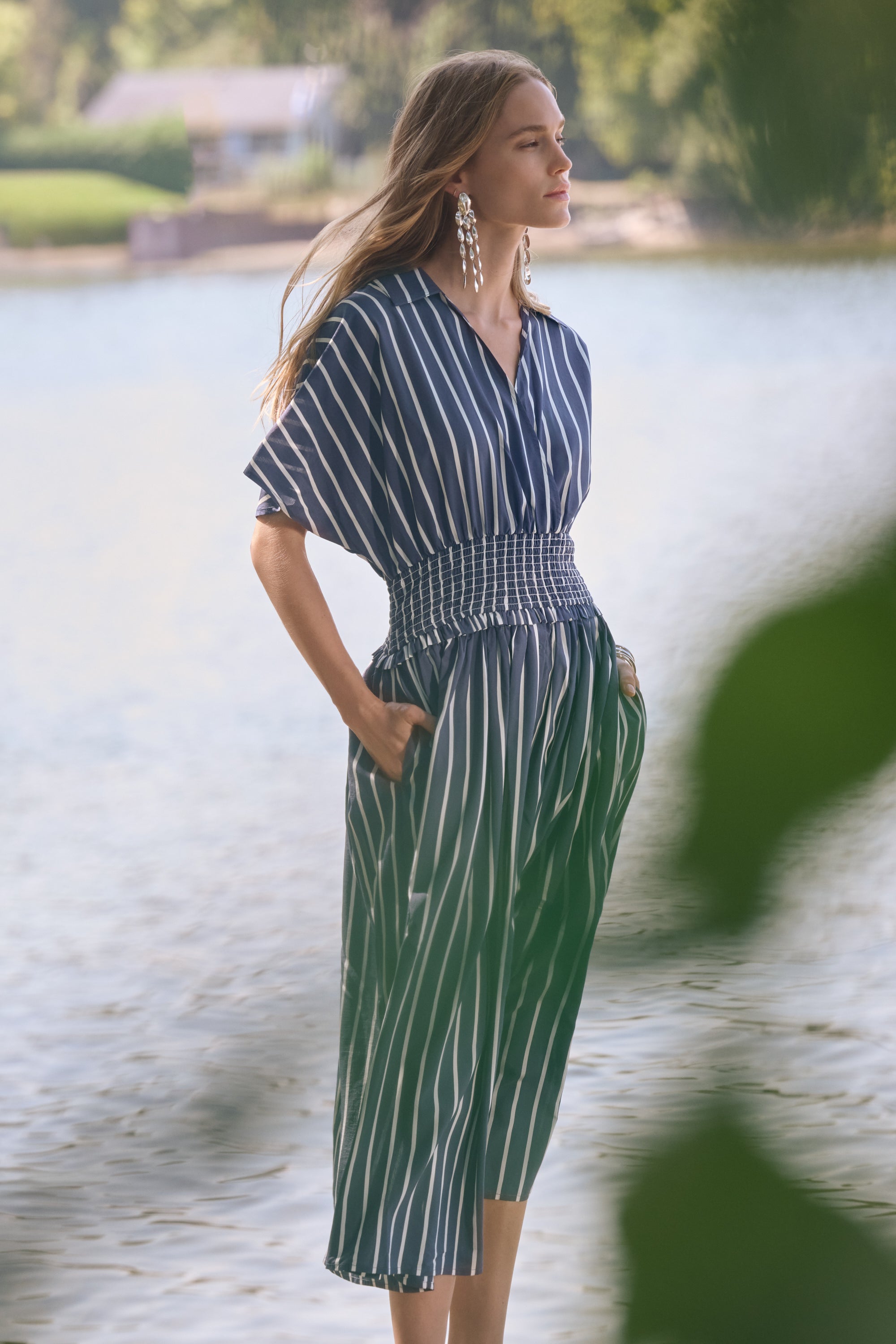 Joseph Ribkoff Flowy Stripe Print Fit & Flare Dress Style 262912