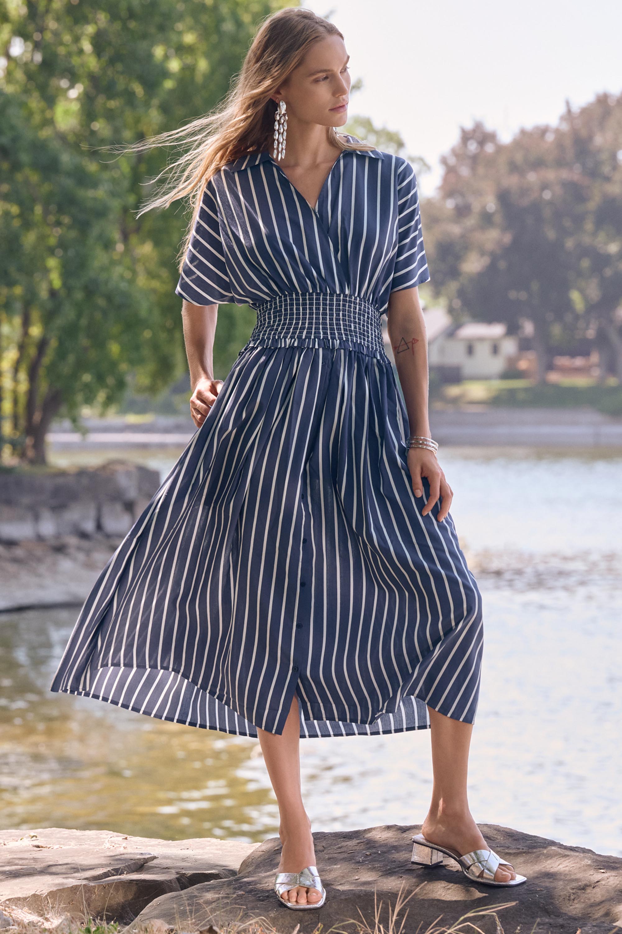 Joseph Ribkoff Flowy Stripe Print Fit & Flare Dress Style 262912