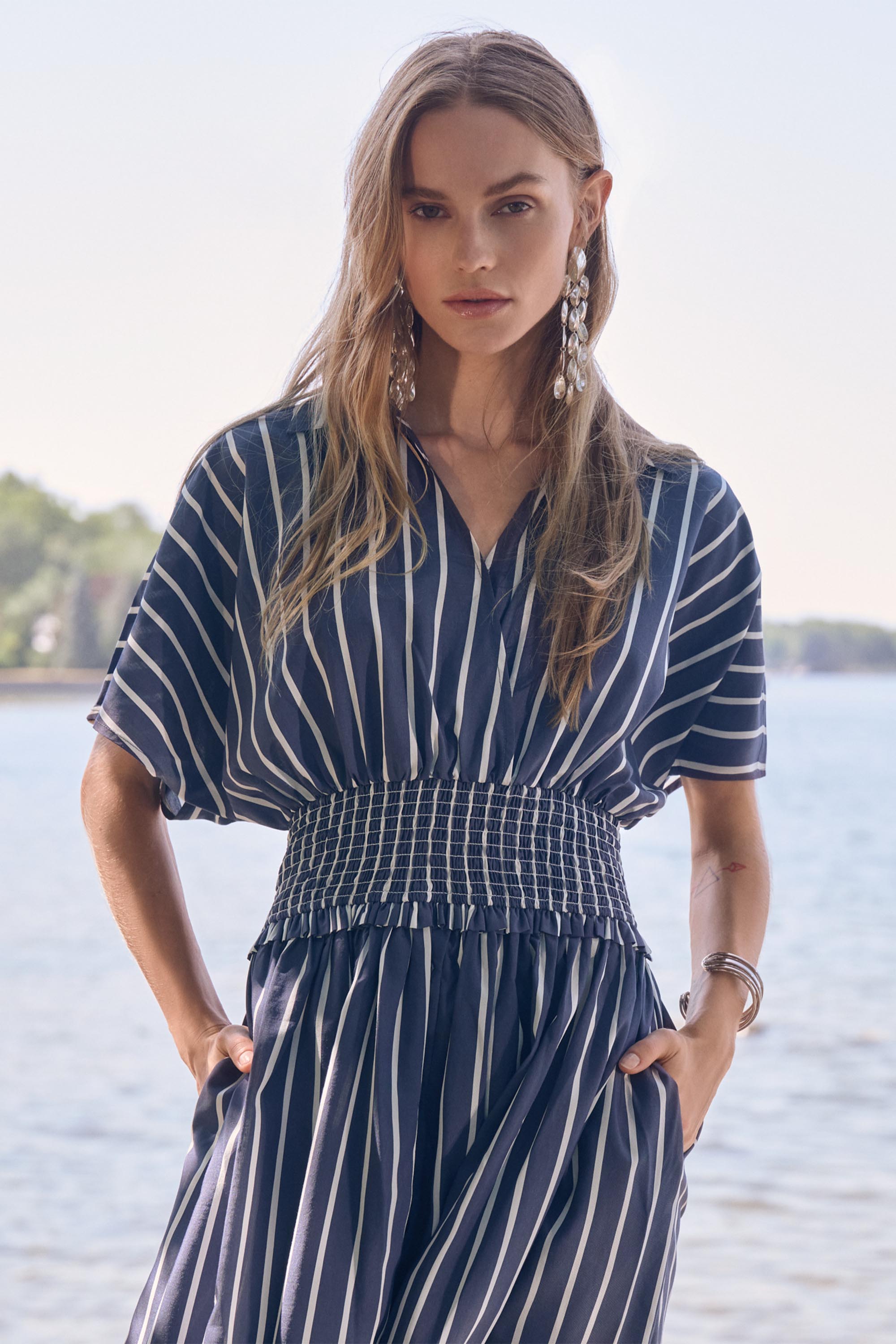 Joseph Ribkoff Flowy Stripe Print Fit & Flare Dress Style 262912