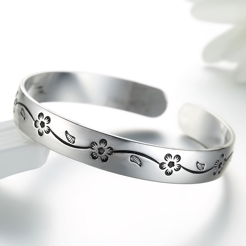 Women's Sier Plated Plum Blossom Vintage Thai Female Black For Bracelets