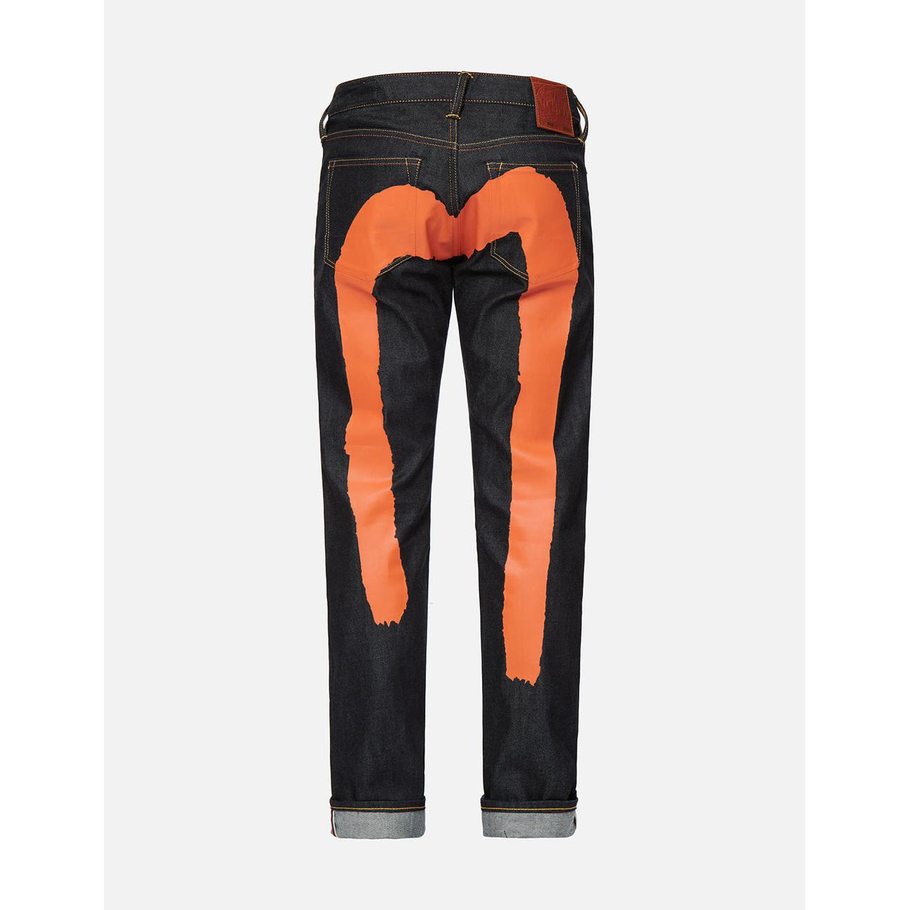 Evisu Orange Brushstroke Daicock Slim Straight Fit Jeans