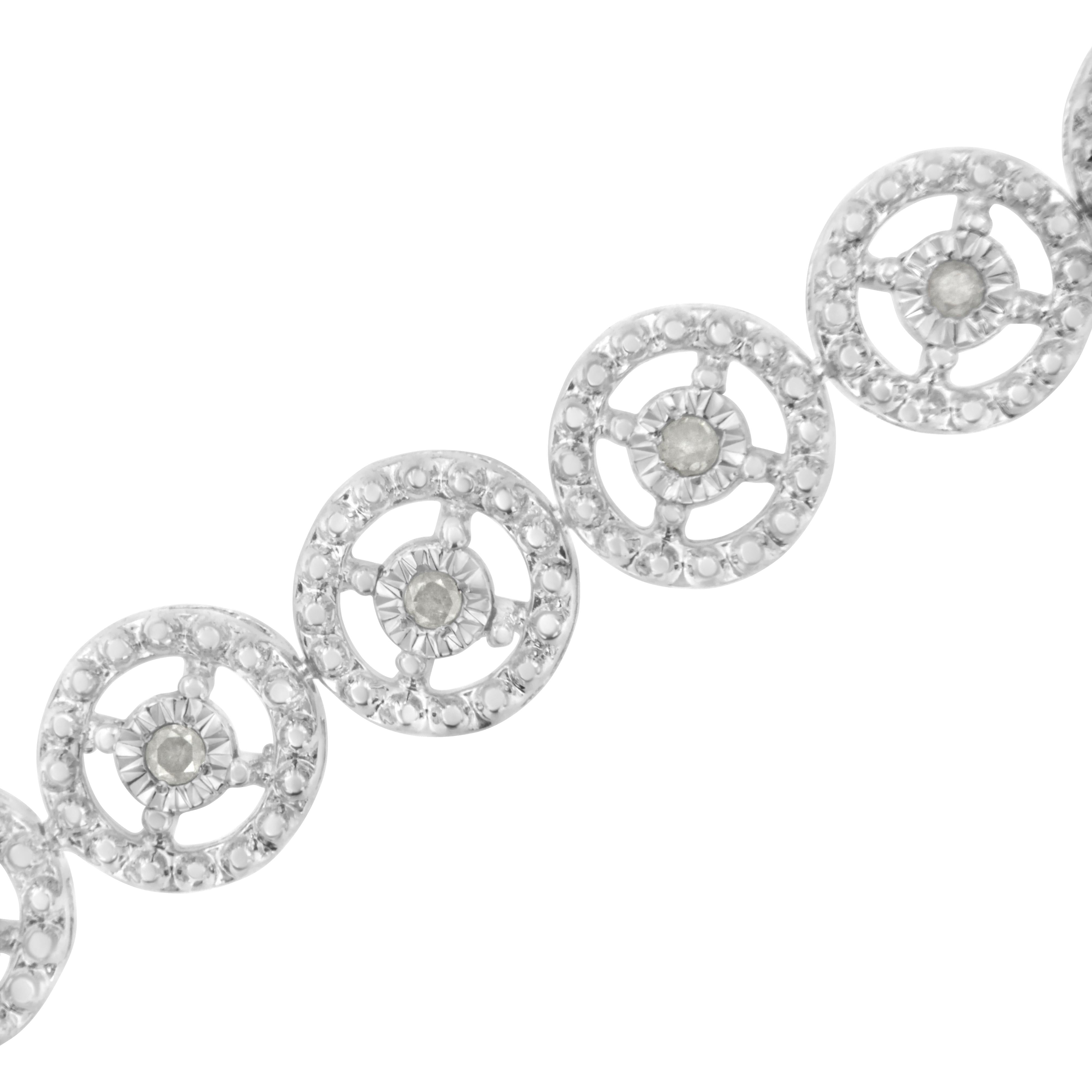 .925 Sterling Silver 1/2 Cttw Diamond Nested Circle Miracle Set Open Wheel 7.25" Fashion Link Bracelet (I-J Color, I3 Clarity)