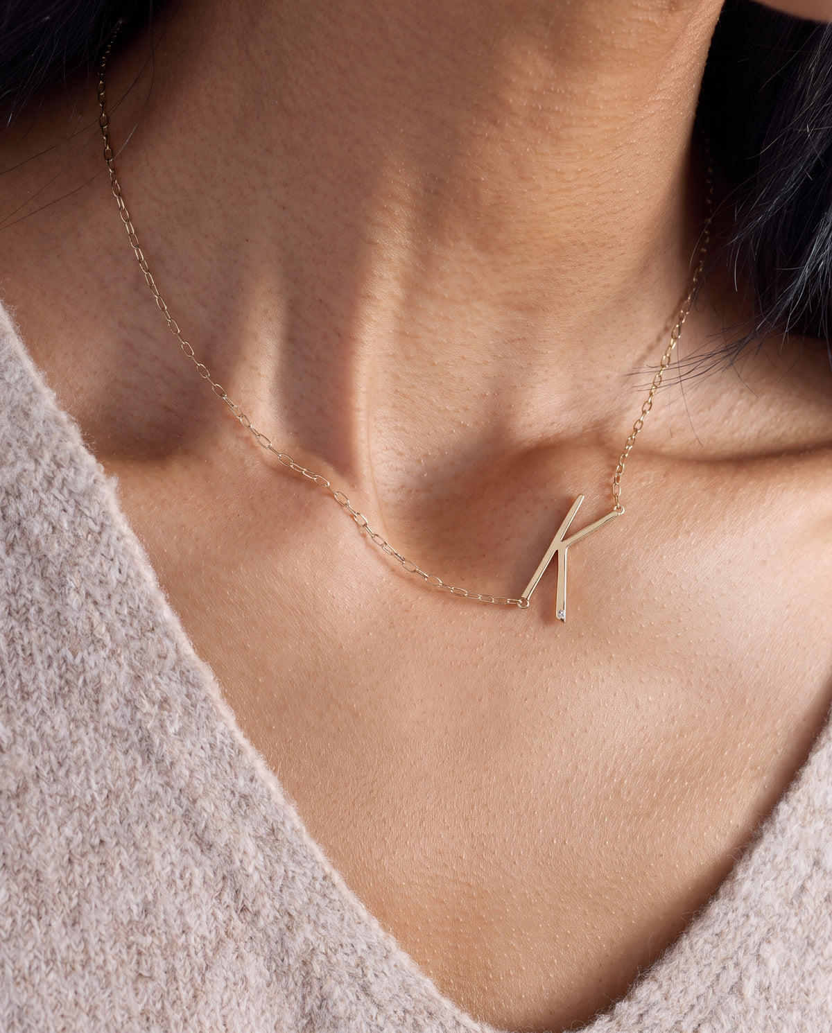 Initial K Precious Elongated Necklace