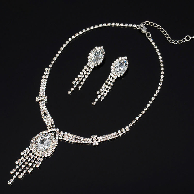 Korean Style Bridal Two-piece Diamond Claw Jewelry Set