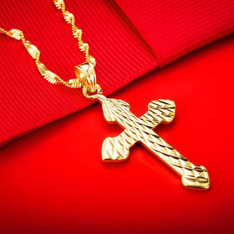 Women's & Men's Retro Alluvial Gold Cross For Couple Copper Necklaces