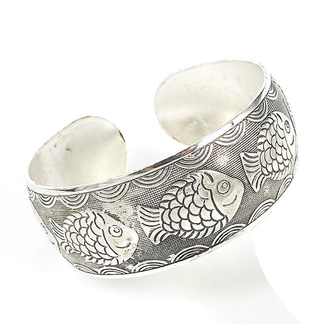 Women's Ethnic Style Tibetan Sier Miao Open-ended Peony Bracelet