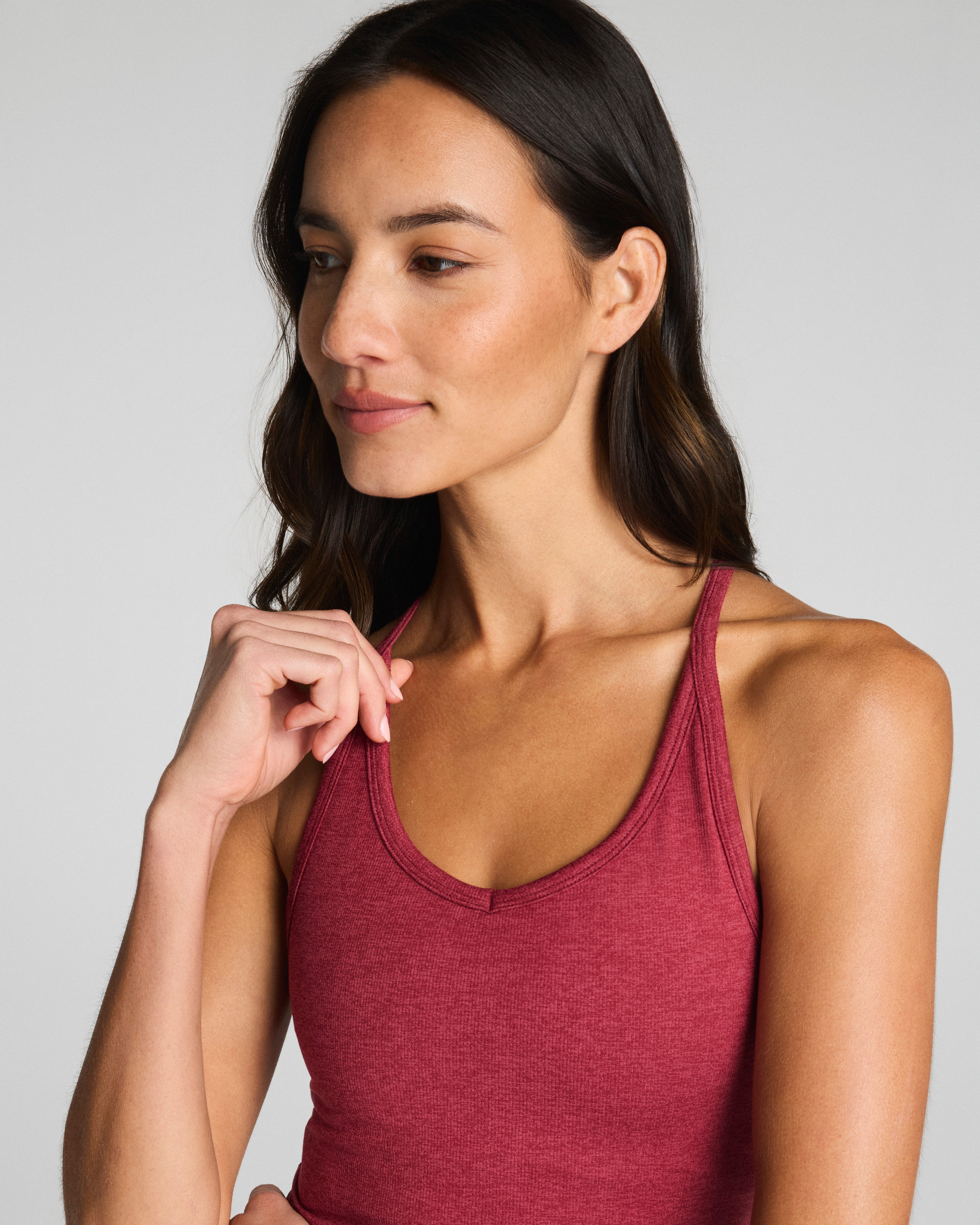 SPANXsupersmooth™ SoftStretch Rib V-Neck Shelf Tank | Red Merlot Heather