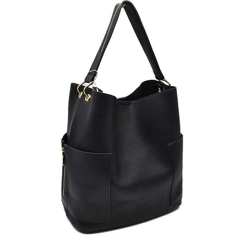 2-in-1 Chic Satchel Side Pocket Bucket Bag with Long Strap