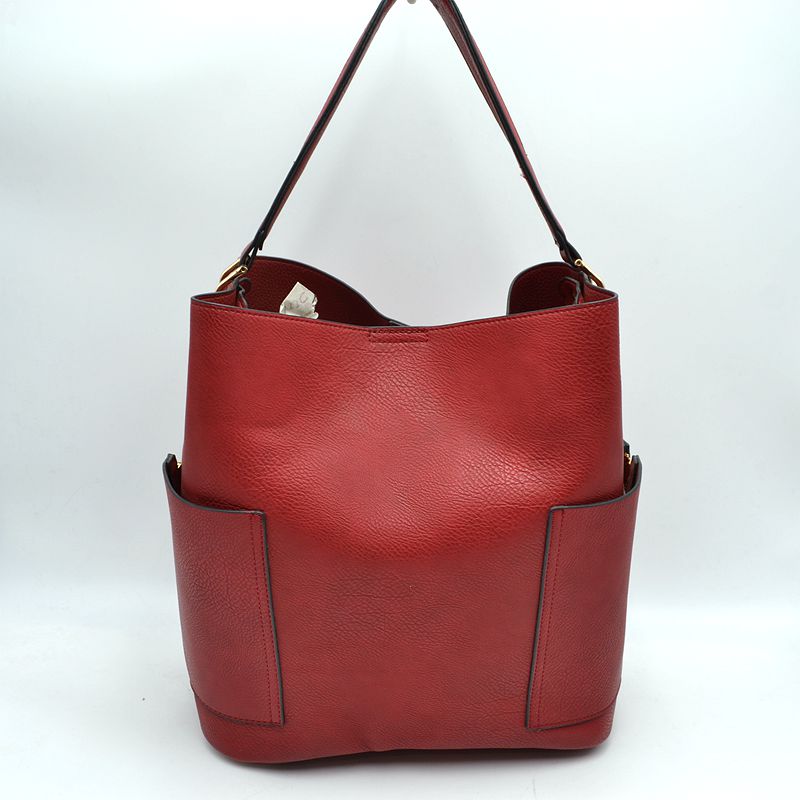 2-in-1 Chic Satchel Side Pocket Bucket Bag with Long Strap