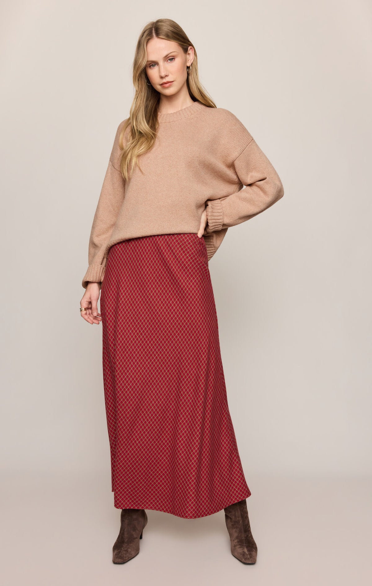 Crestview Plaid Skirt in Red Dahlia
