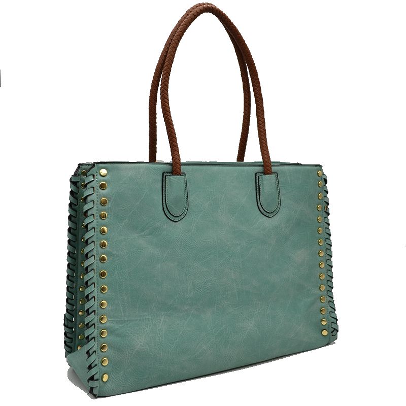 Women's Studded Faux Leather Whipstitch Shoulder Bag Tote